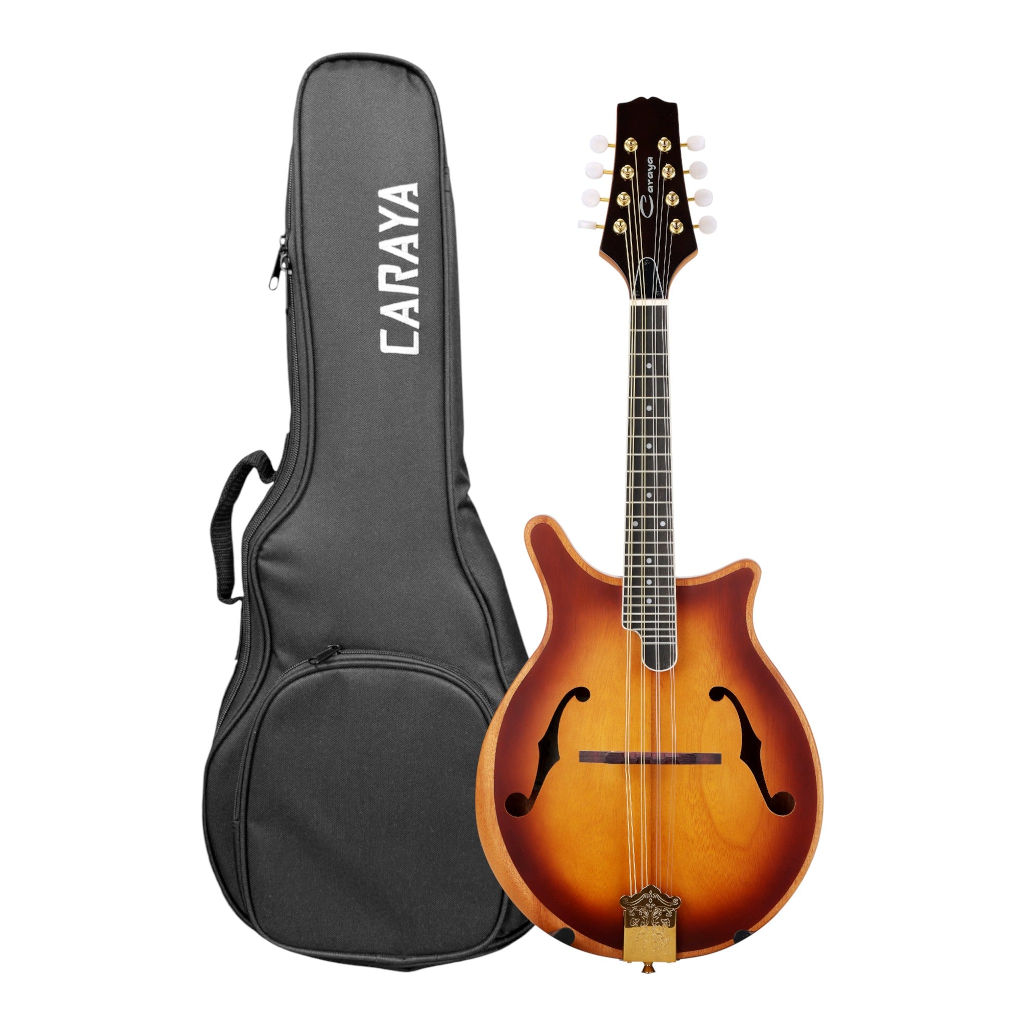 Caraya Solid Okoume Paulownia "Modern Twist" Mandolin in Sunburst w/ Bevelled Edges & Gold Hardware - DMA40
