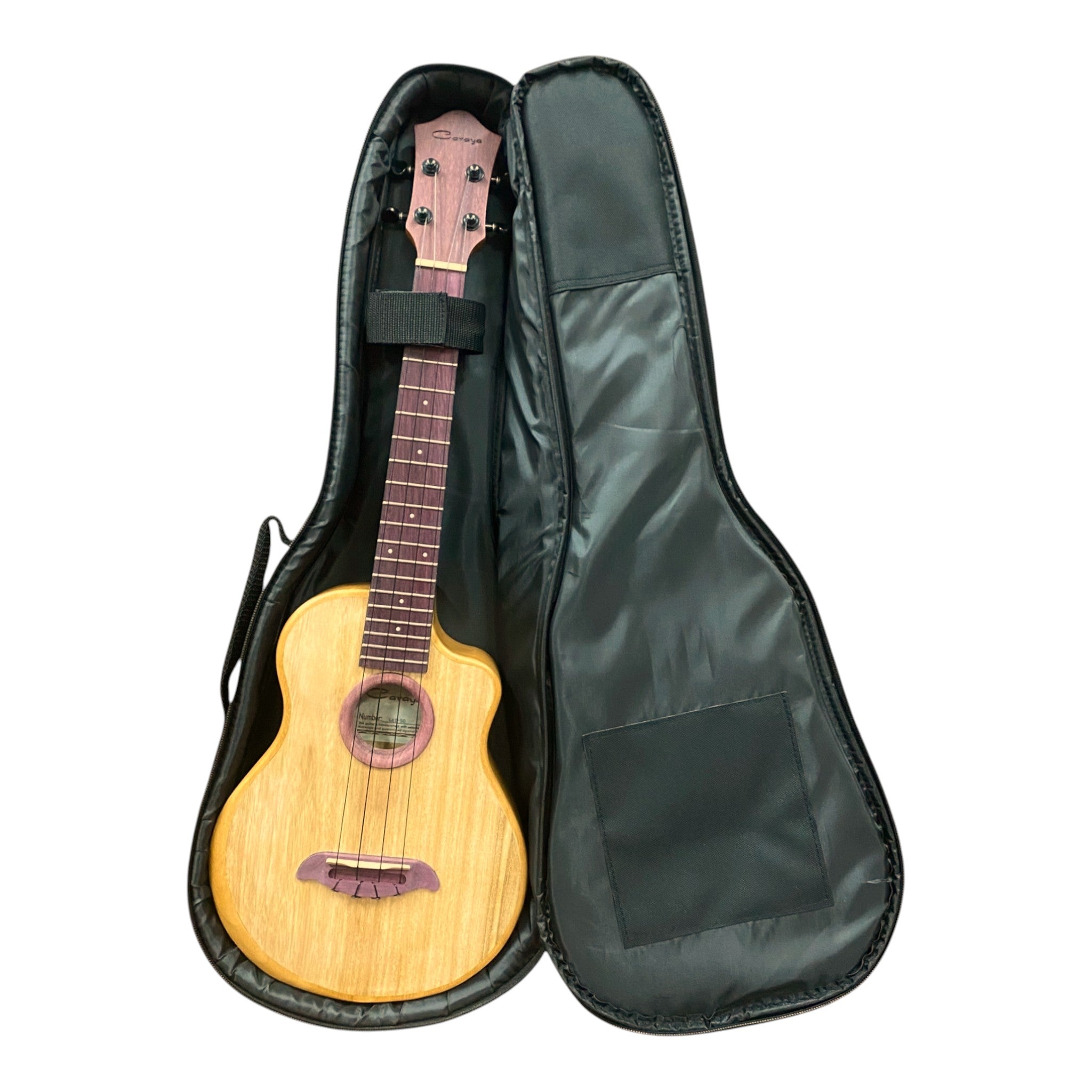 Caraya Solid Carved Paulownia Body Tenor Ukulele w/ Purpleheart Waterfall Soundhole - GAT50 + Stand