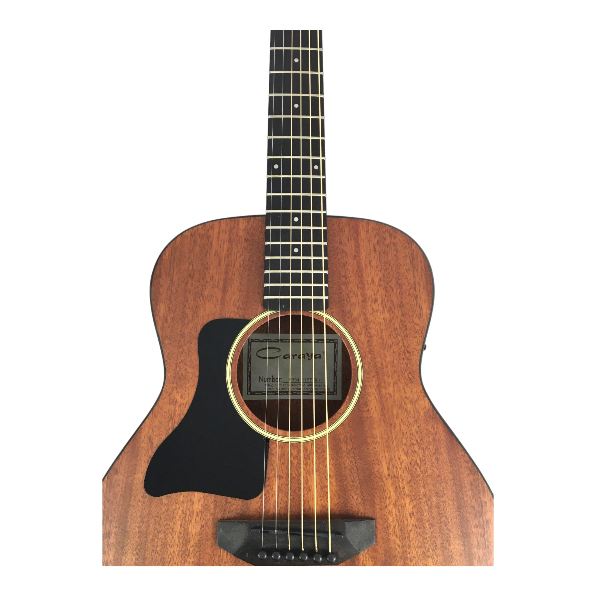 Caraya P304111SEQLH Left-Handed 3/4 Traveller Solid Mahogany Acoustic Guitar w/ Built-In Tuner, Pickup & Padded Bag