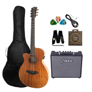 Caraya SAFAIR40CEQLH Left-Handed Thin-Body Built-In Pickups/Tuner Acoustic Guitar - Natural + 10W Amp. (Optional)