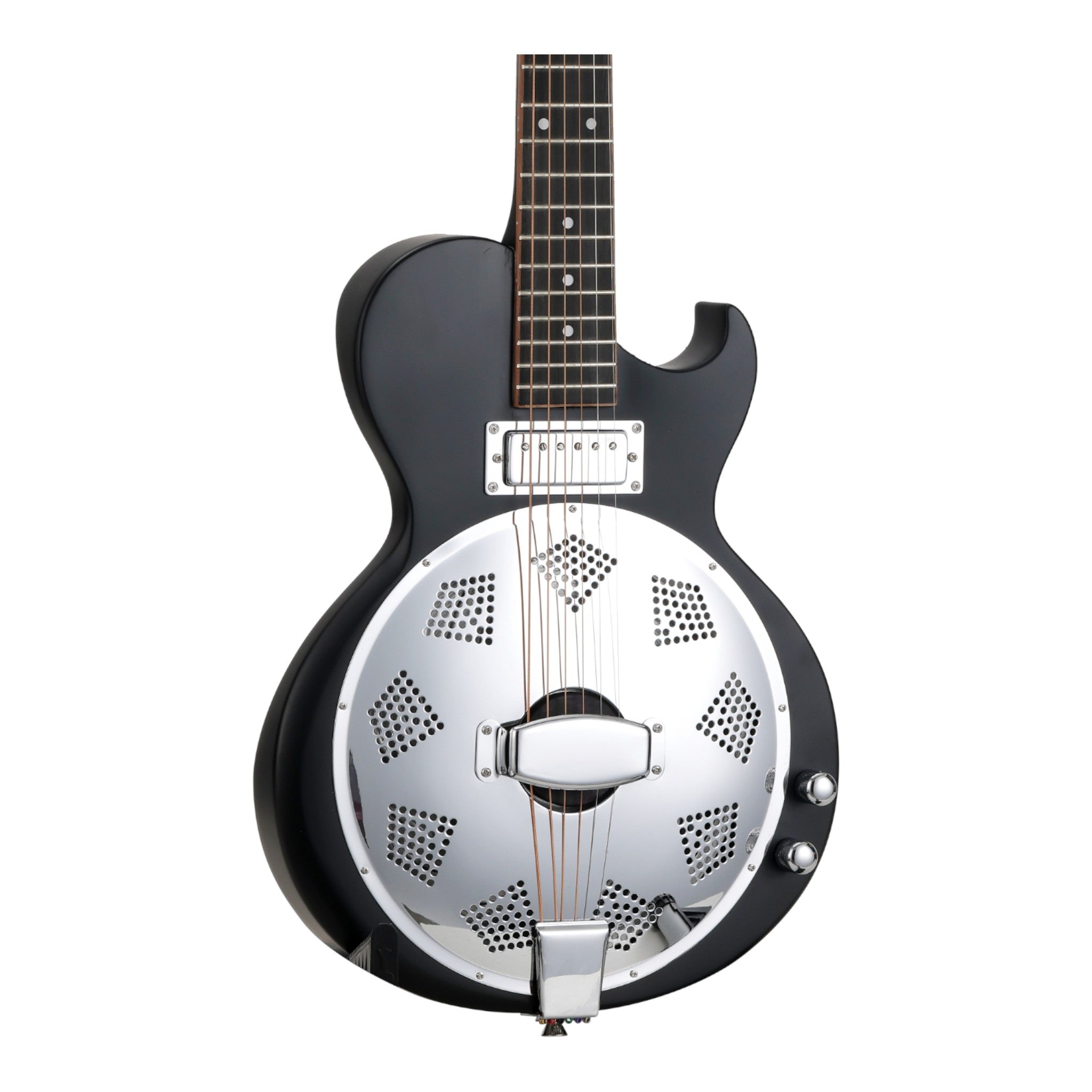 Caraya SDG80 Hybrid Electric-Acoustic Resonator Guitar – Okoume, Satin Black
