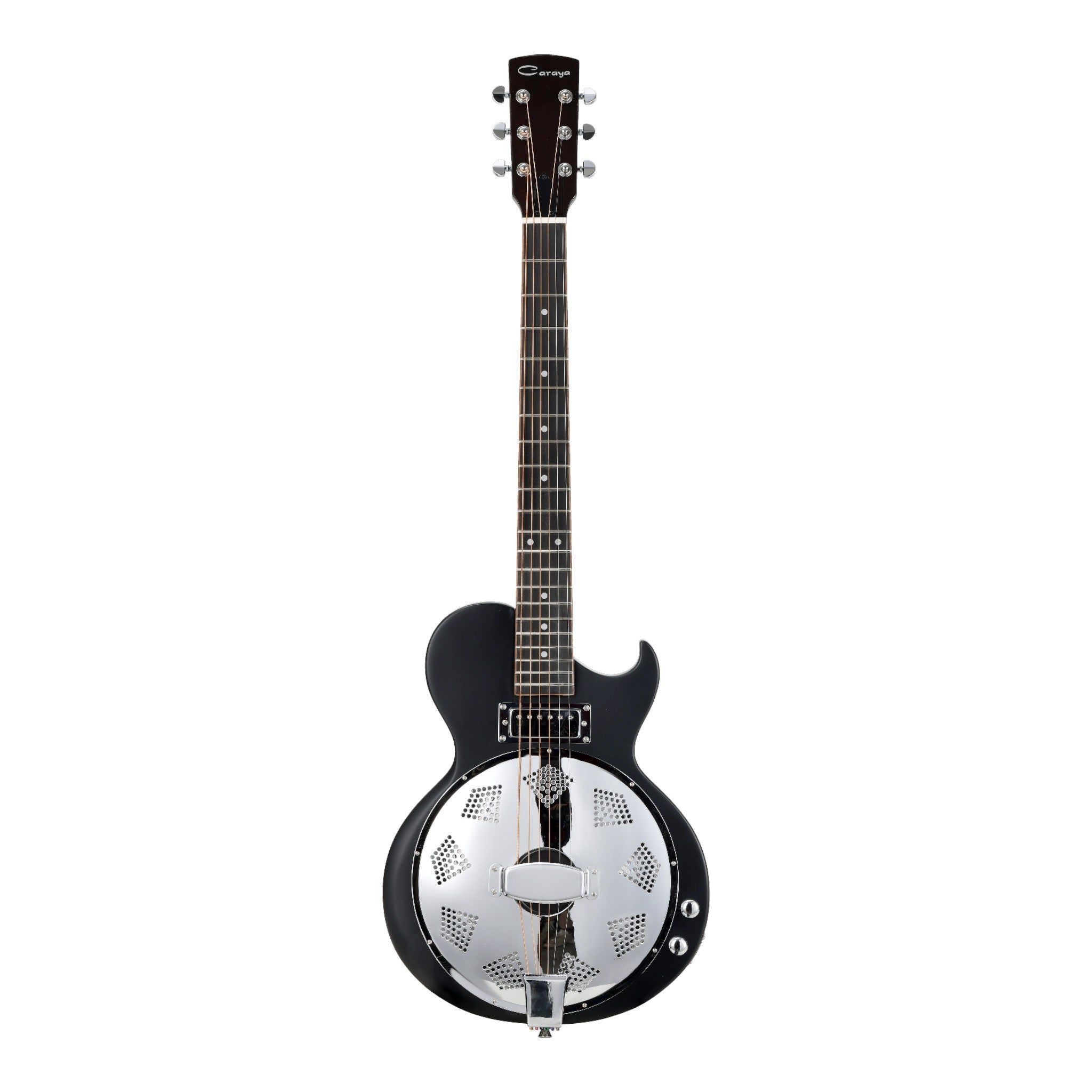 Caraya SDG80 Hybrid Electric-Acoustic Resonator Guitar – Okoume, Satin Black