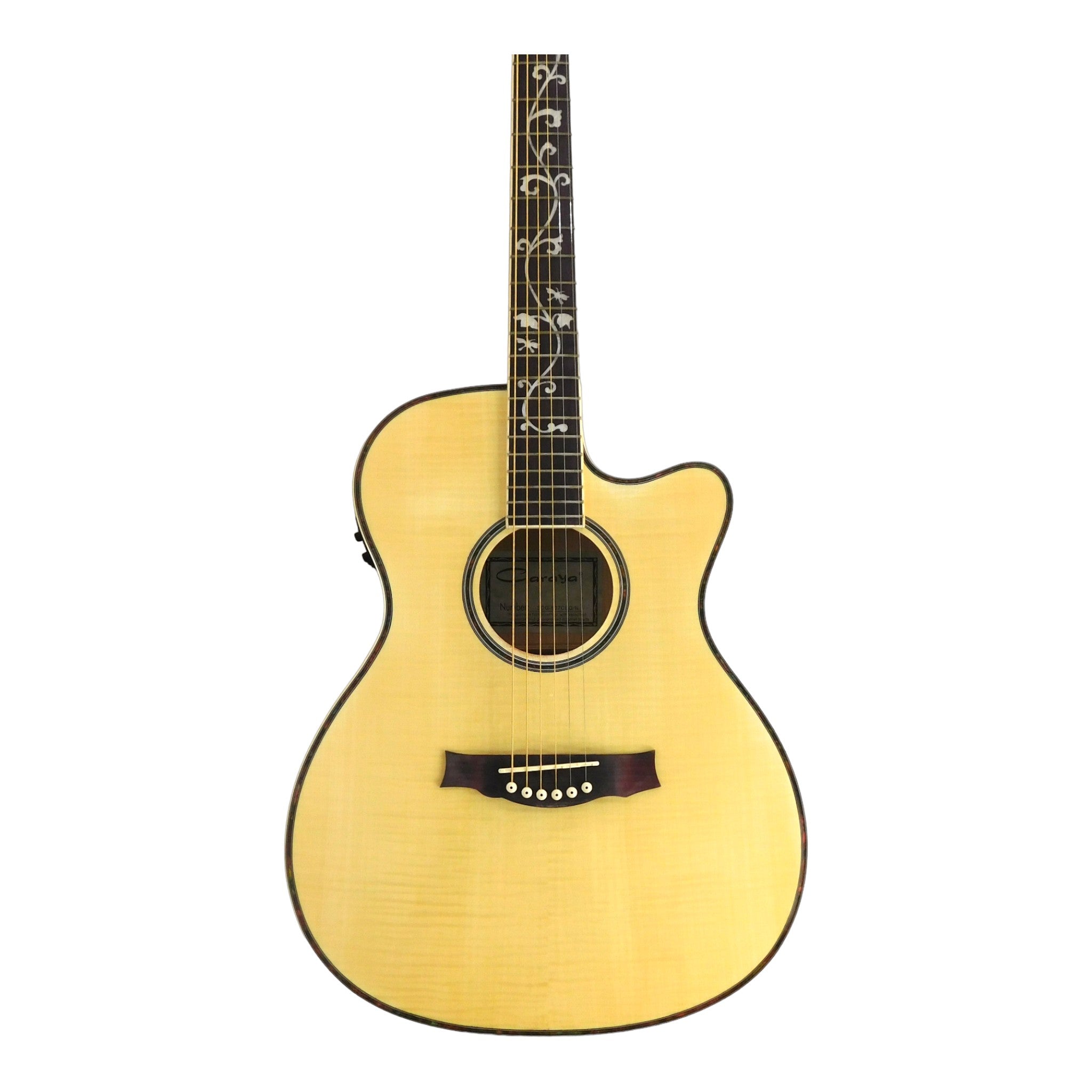Caraya SDG837CEQN All Flame Maple Built-In Pickups/Tuner Cutaway Acoustic Guitar - Natural