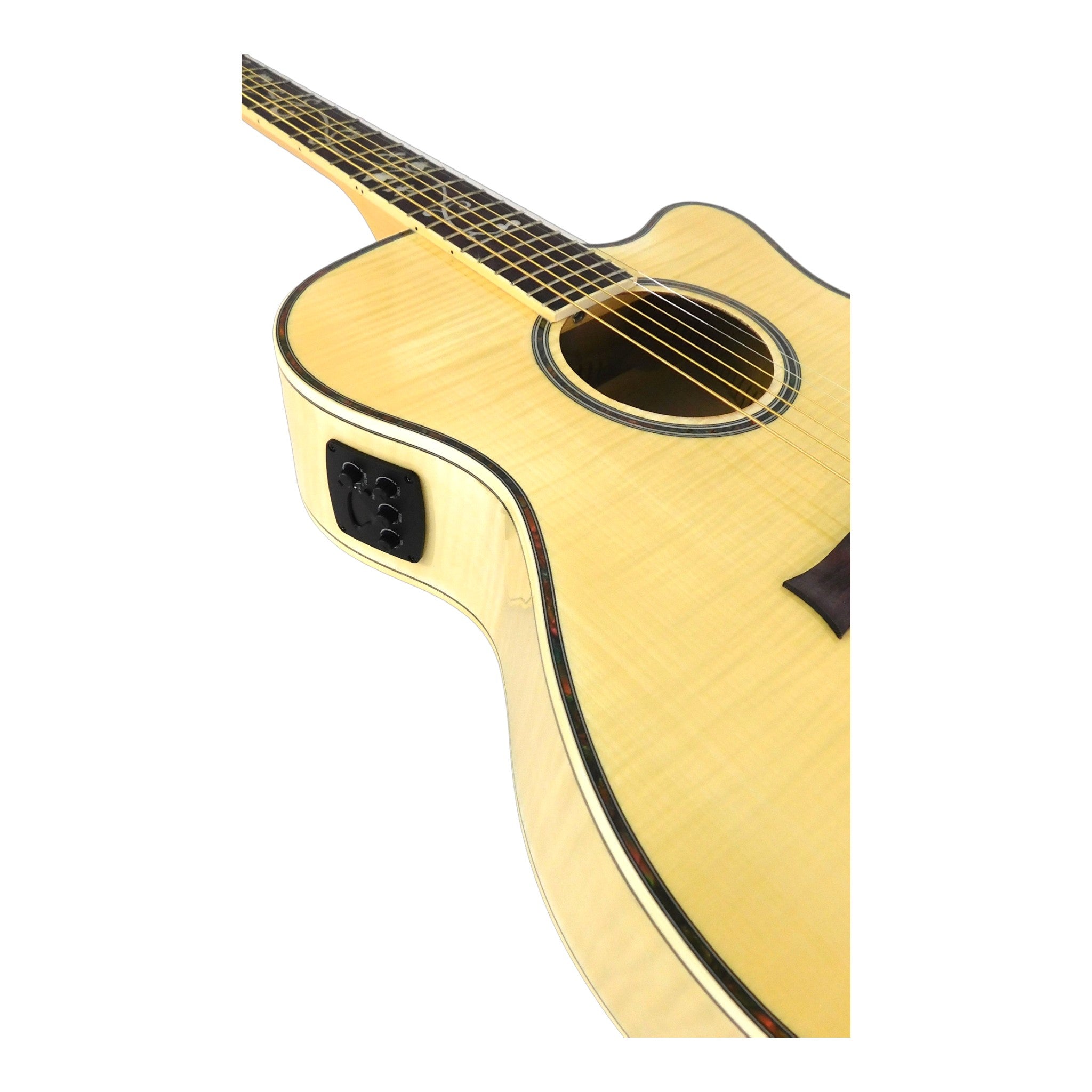 Caraya SDG837CEQN All Flame Maple Built-In Pickups/Tuner Cutaway Acoustic Guitar - Natural