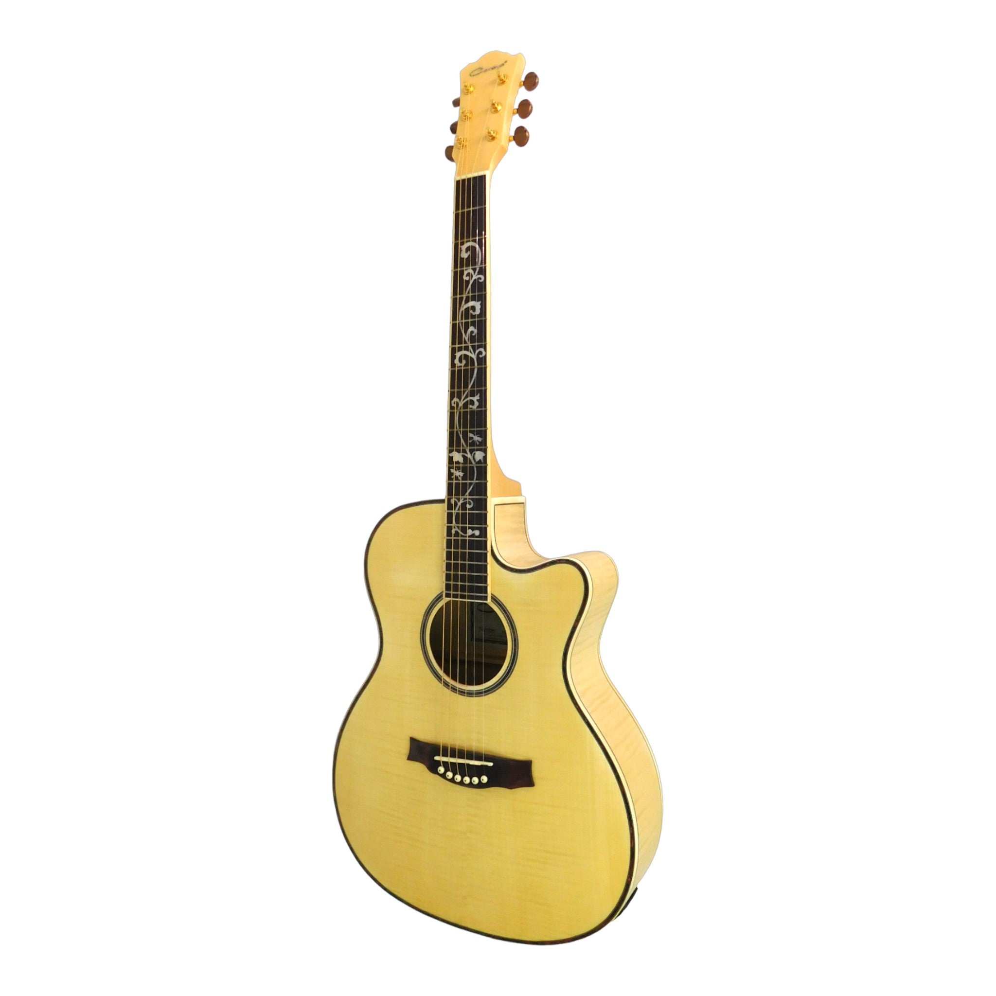 Caraya SDG837CEQN All Flame Maple Built-In Pickups/Tuner Cutaway Acoustic Guitar - Natural