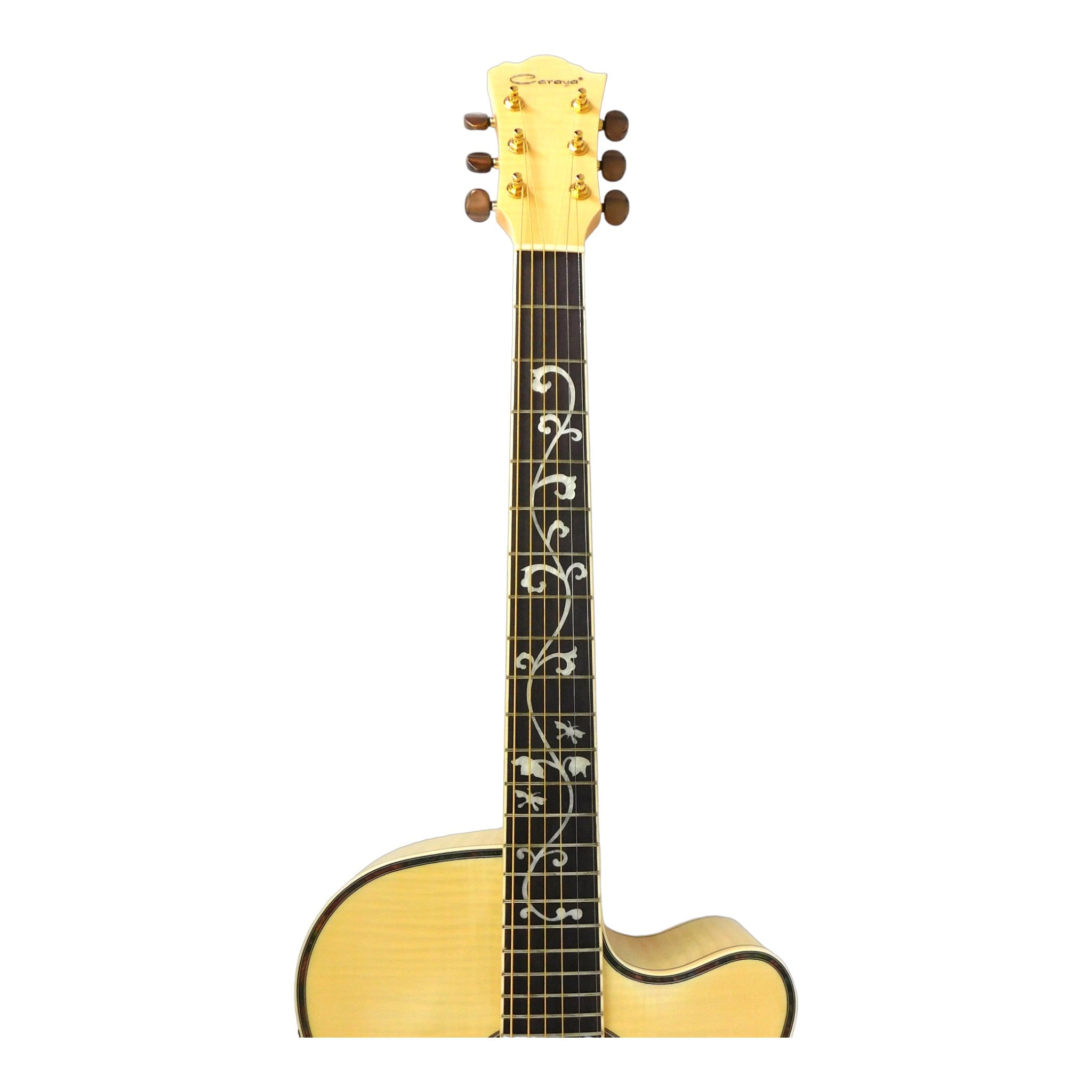 Caraya SDG837CEQN All Flame Maple Built-In Pickups/Tuner Cutaway Acoustic Guitar - Natural