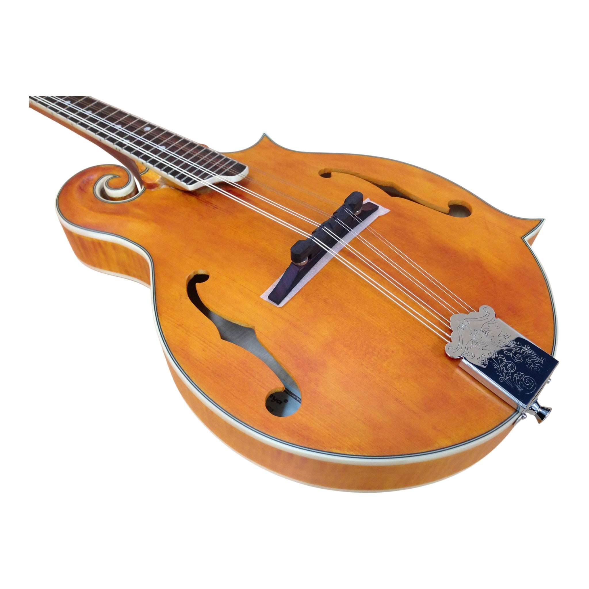 Caraya SMA938 Solid Spruce Top & Flamed Maple F-Style Mandolin in Natural Satin