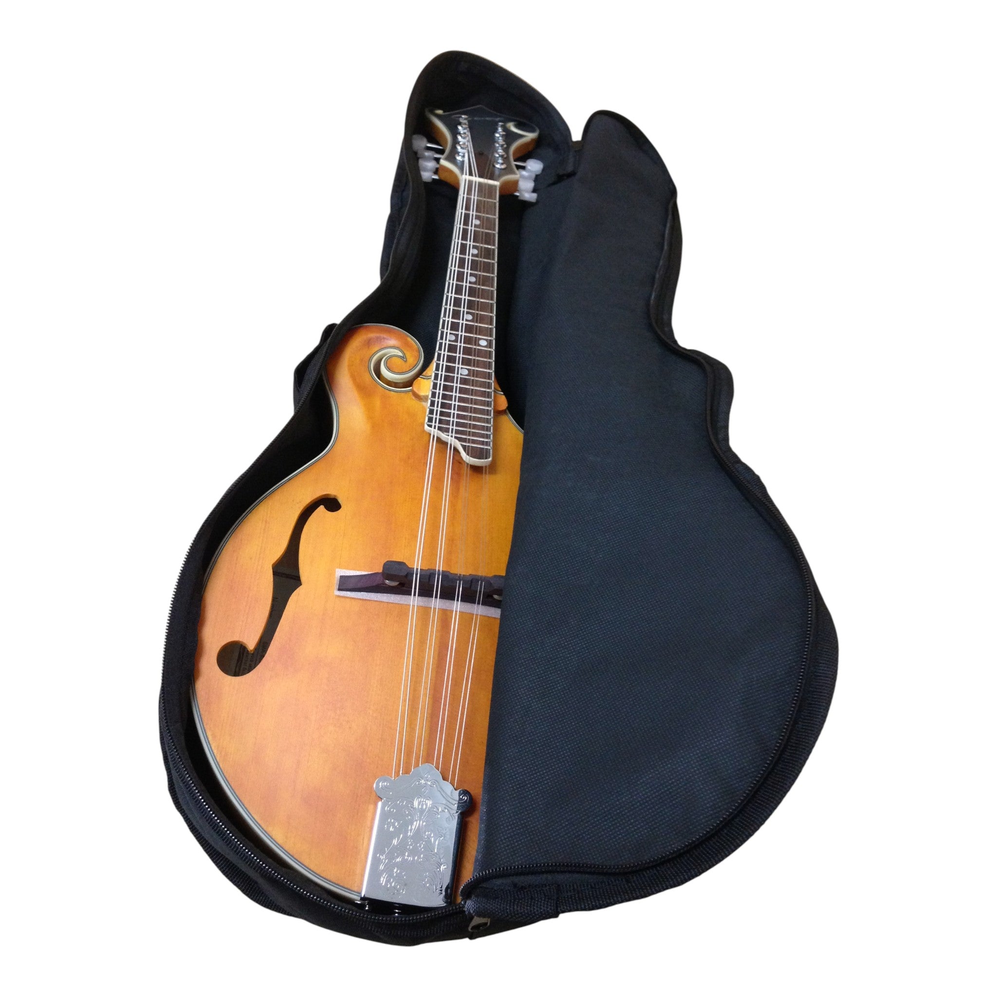 Caraya SMA938 Solid Spruce Top & Flamed Maple F-Style Mandolin in Natural Satin