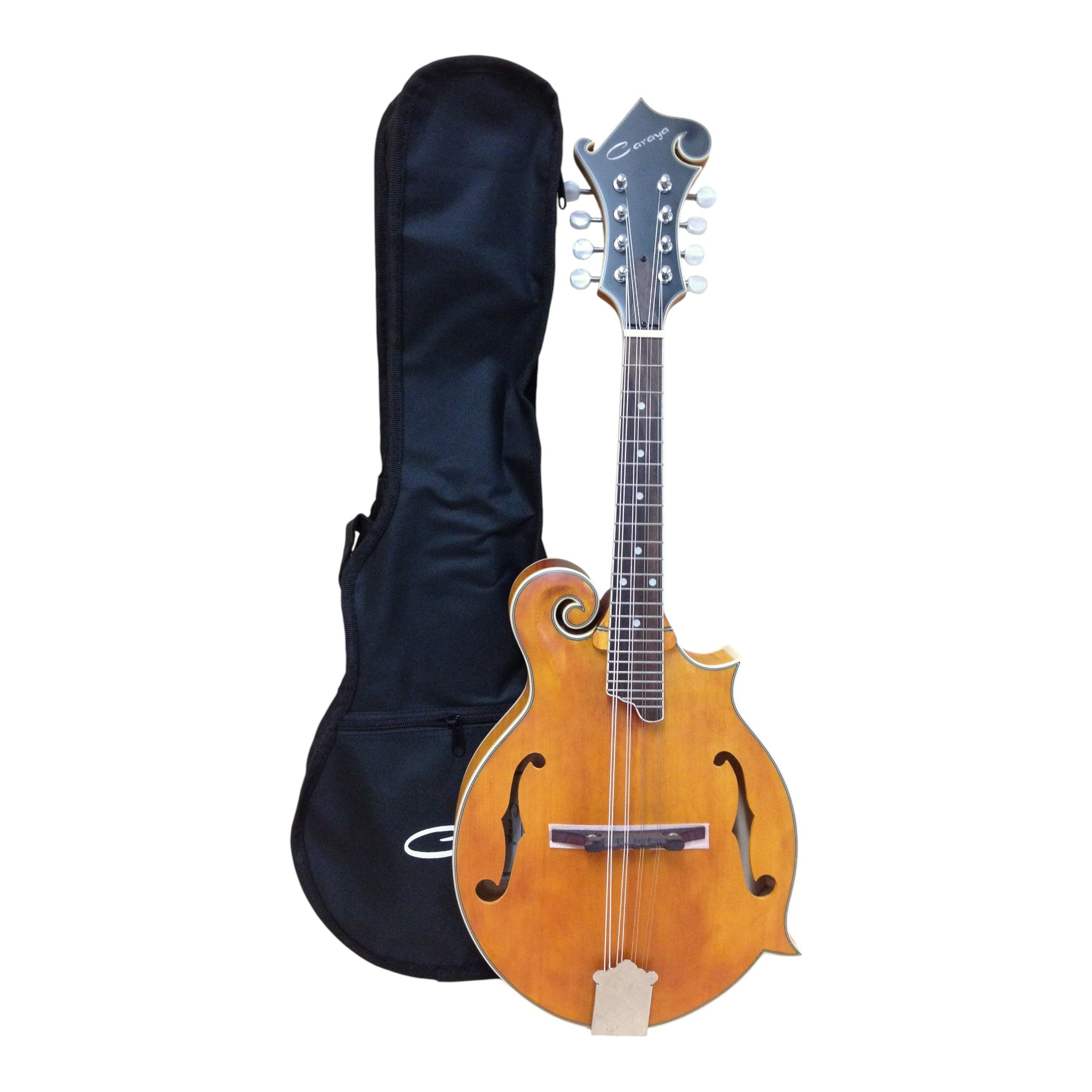 Caraya SMA938 Solid Spruce Top & Flamed Maple F-Style Mandolin in Natural Satin