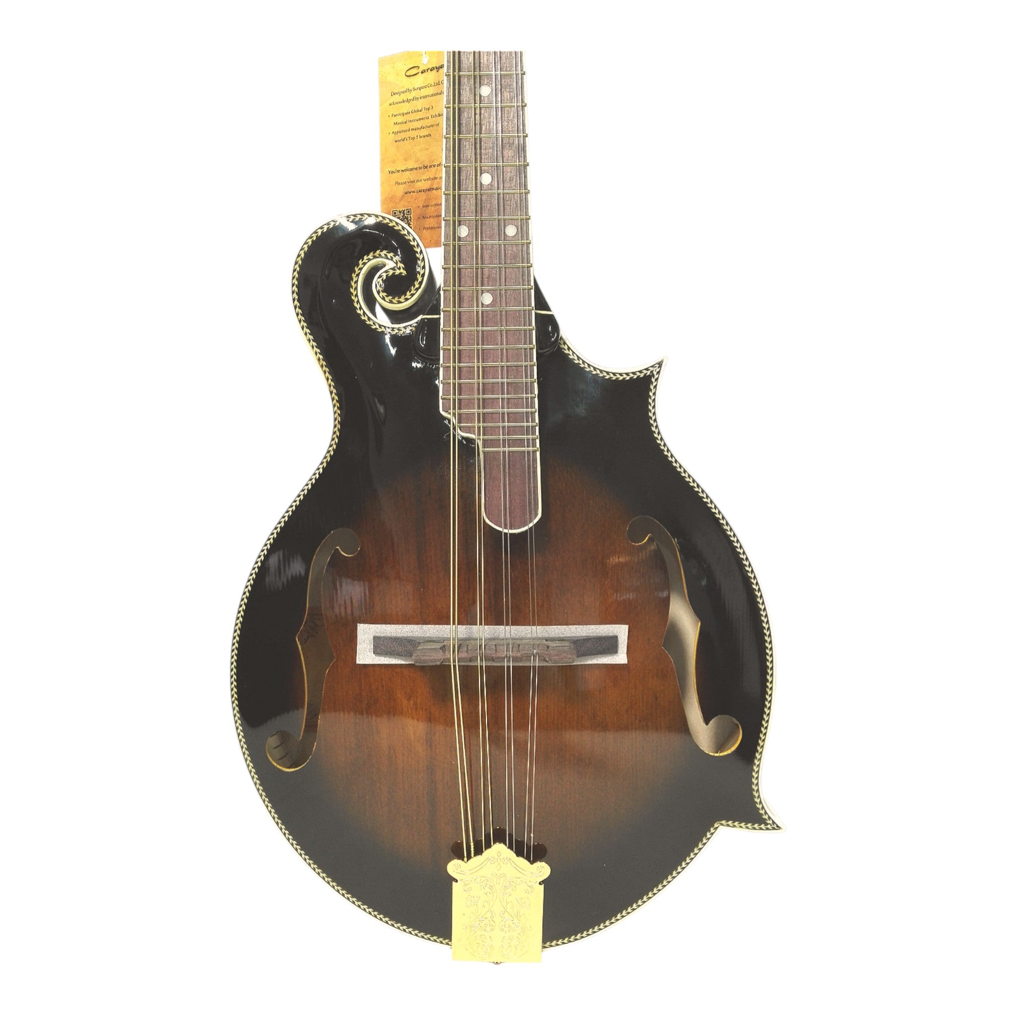 Caraya SMA958 Solid Spruce and Flamed Maple F-Style Mandolin in Dark Violin Sunburst