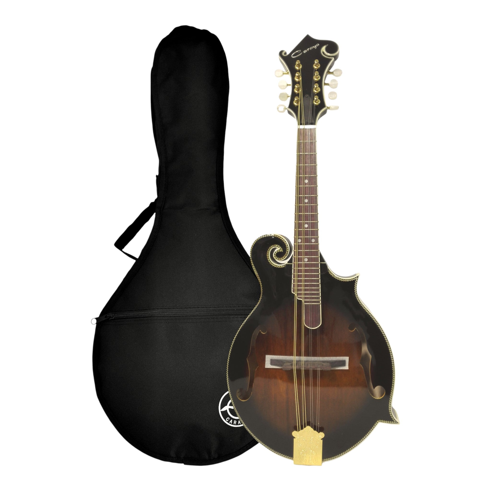 Caraya SMA958 Solid Spruce and Flamed Maple F-Style Mandolin in Dark Violin Sunburst