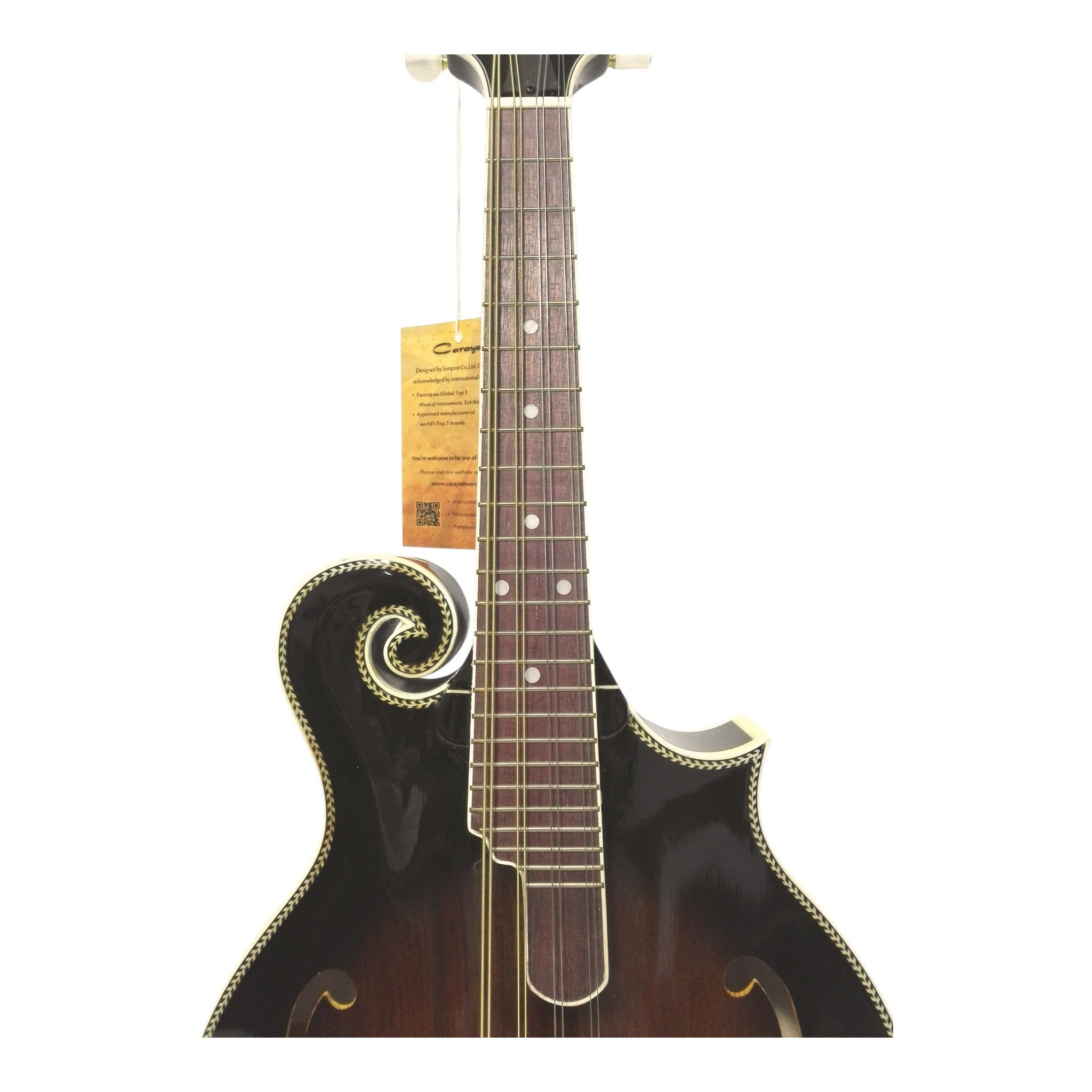 Caraya SMA958 Solid Spruce and Flamed Maple F-Style Mandolin in Dark Violin Sunburst