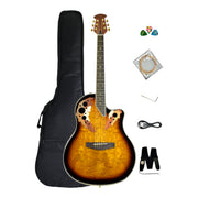 Caraya SP723CEQBS Roundback Built-In Pickups Fibre Glass Back Acoustic Guitar - Sunburst with Accessories and 10W Amp. (Optional)