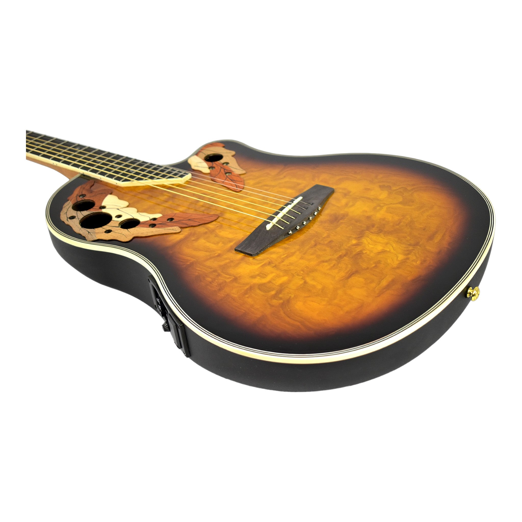 Caraya SP723CEQBS Roundback Built-In Pickups Fibre Glass Back Acoustic Guitar - Sunburst with Accessories and 10W Amp. (Optional)