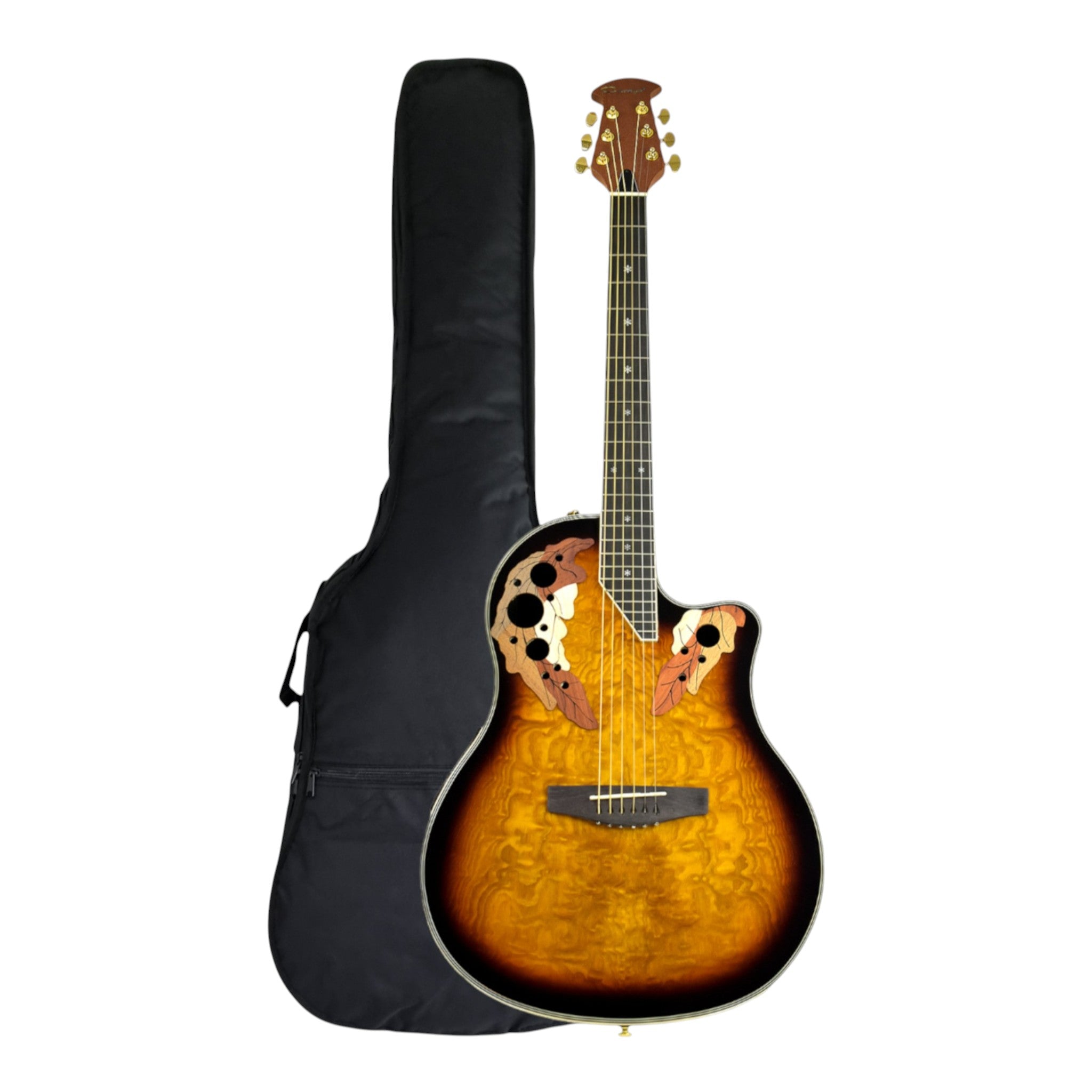 Caraya SP723CEQBS Roundback Built-In Pickups Fibre Glass Back Acoustic Guitar - Sunburst with Accessories and 10W Amp. (Optional)
