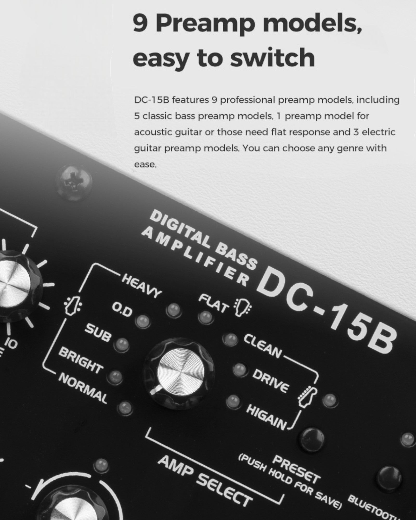 Joyo 15W Portable Digital Amp for Bass Guitar w/ Built-In Effects & Drum Machine - DC15B