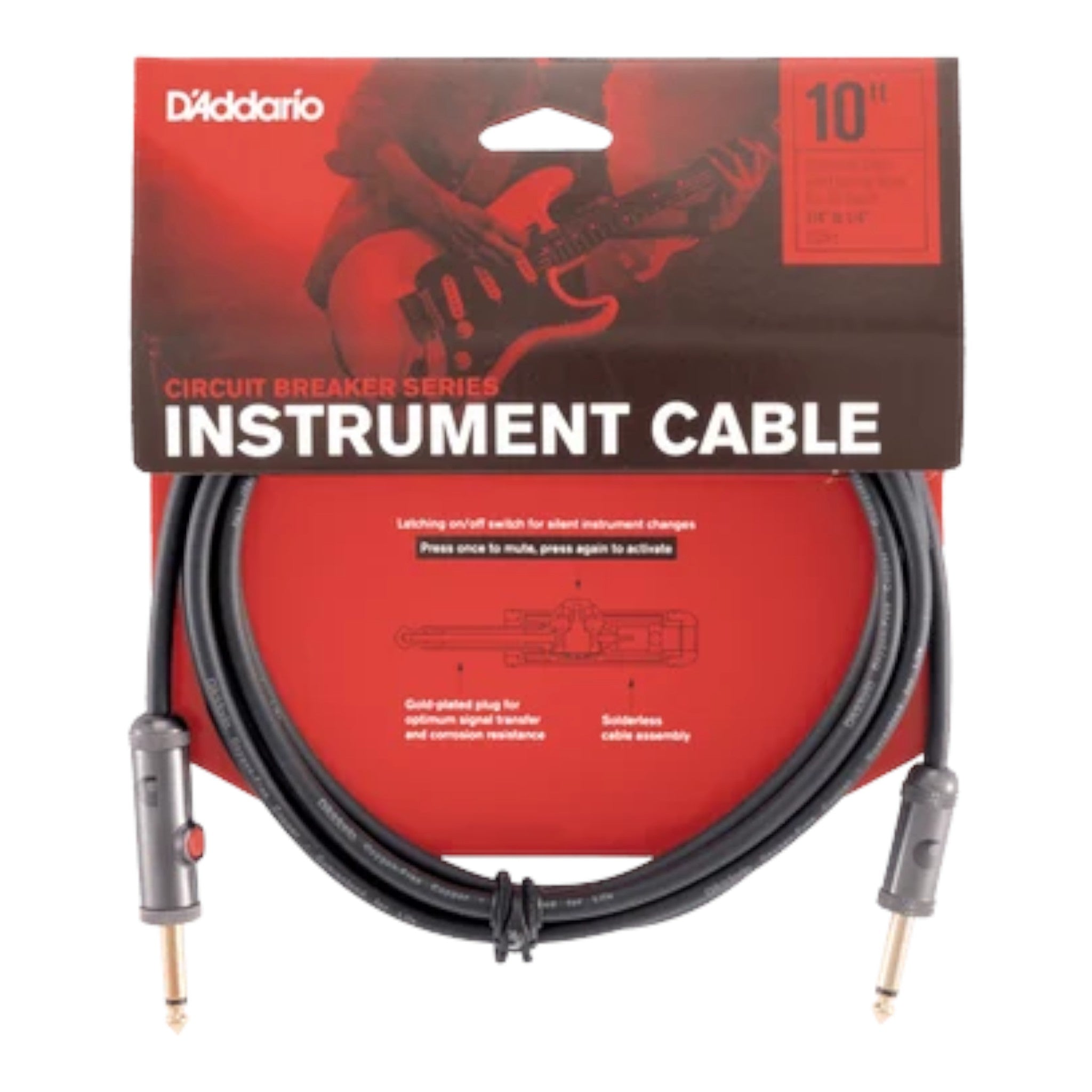 D'Addario Circuit Breaker Series 1/4" Jack, Latching Instrument Cable - Straight-Straight