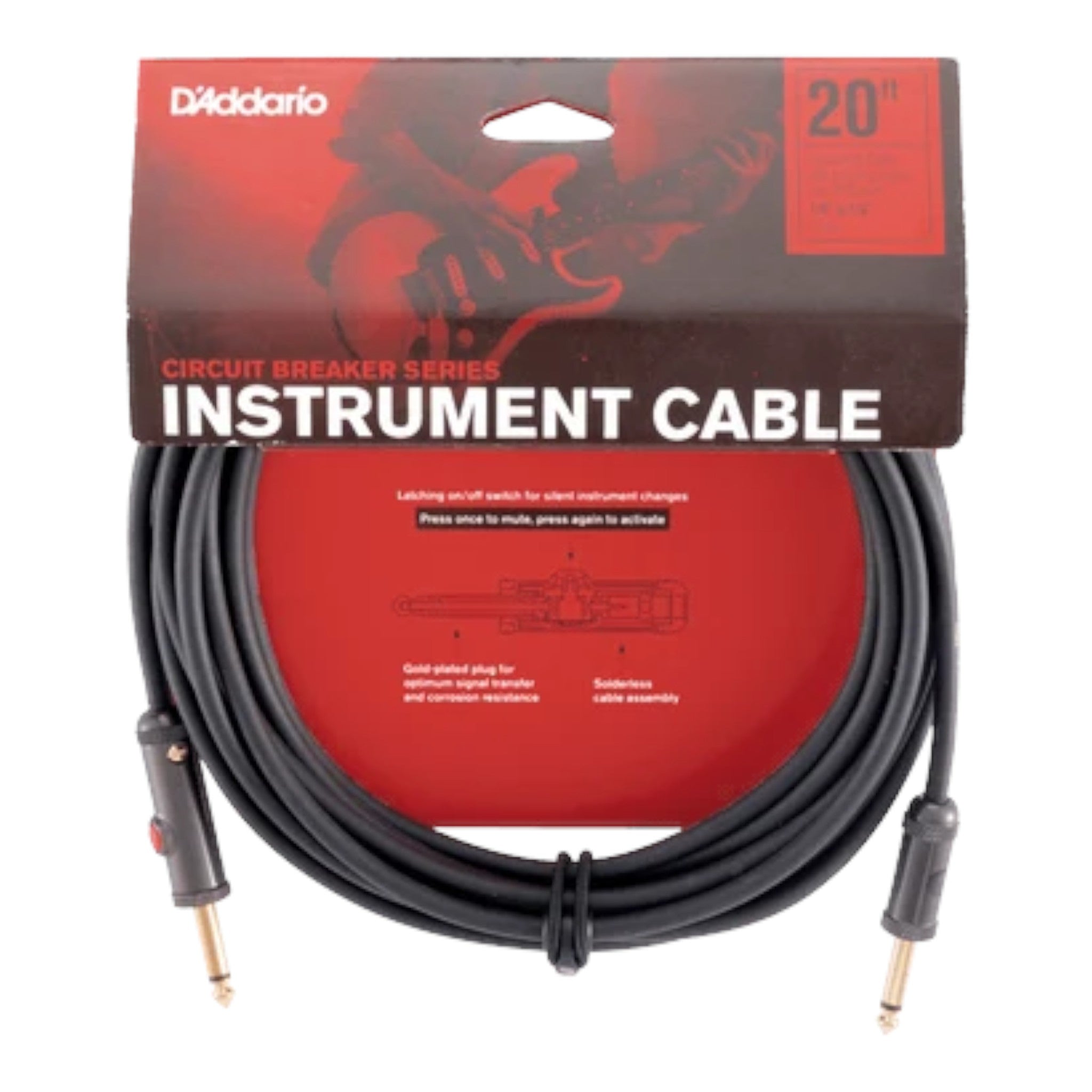 D'Addario Circuit Breaker Series 1/4" Jack, Latching Instrument Cable - Straight-Straight