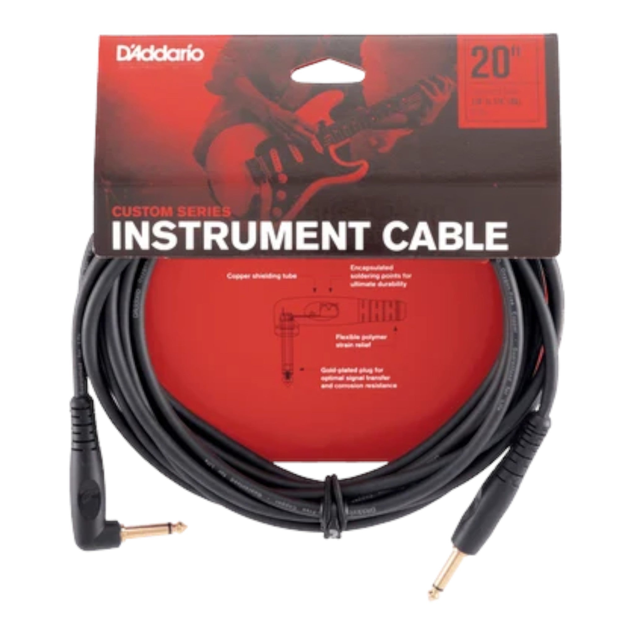D'Addario Custom Series 1/4" Jack Instrument Cable - Right Angle-Straight
