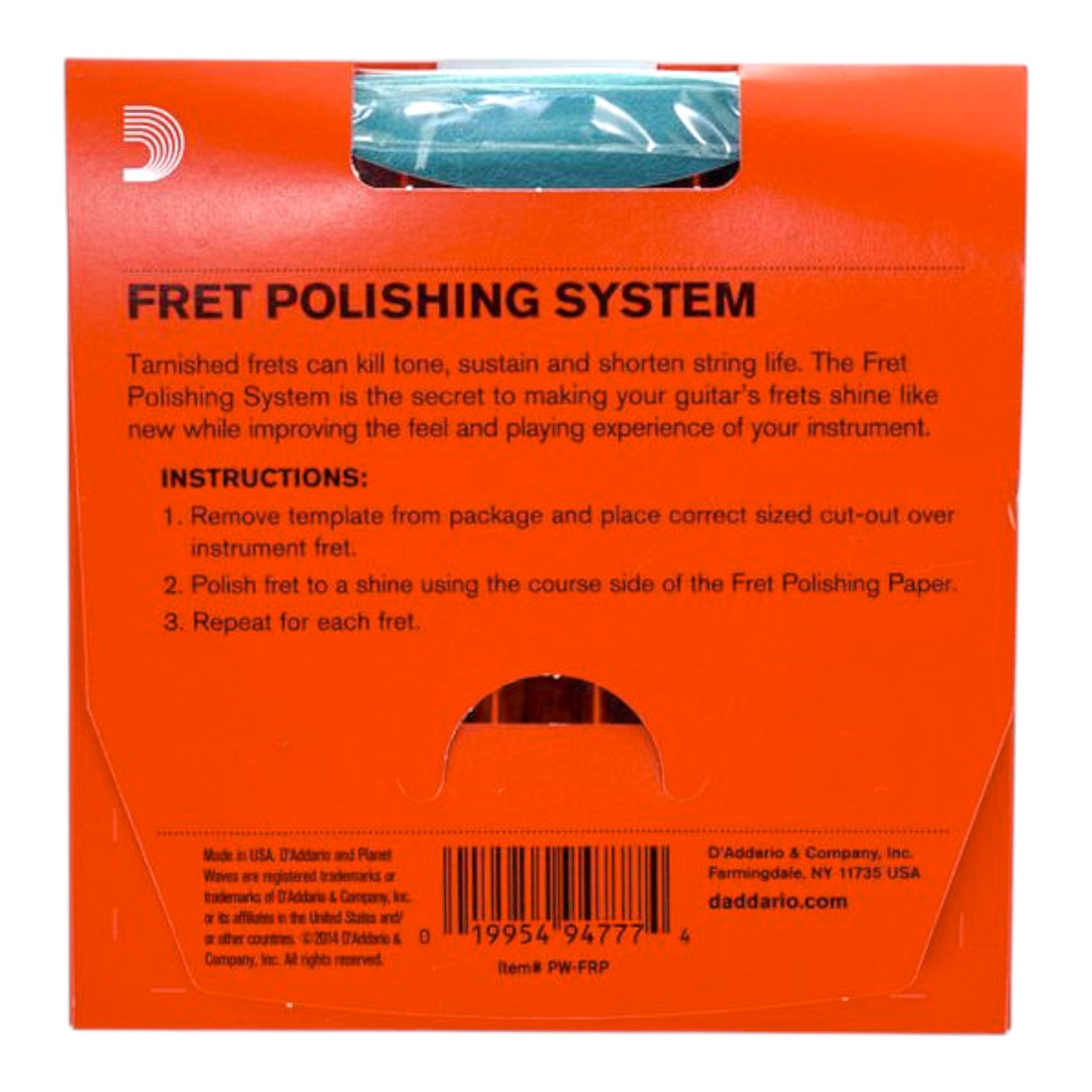 D'Addario PWFRP Fret Polishing Kit - Includes 5pk Polishing Paper & Fret Template