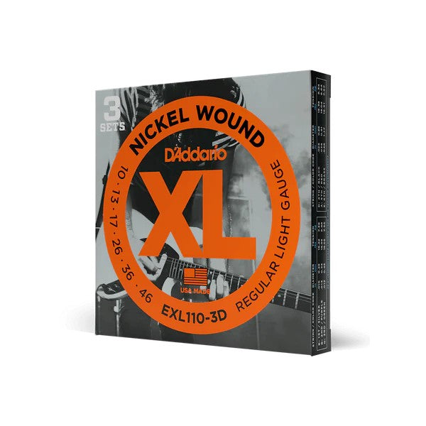 D’Addario 10-46 XL Nickel Wound Electric Guitar Strings – Regular Light (.010–.046) (EXL110)