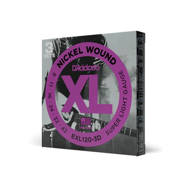 D’Addario 09-42 XL Nickel Wound Electric Guitar Strings – Super Light (.009–.042) (EXL120)