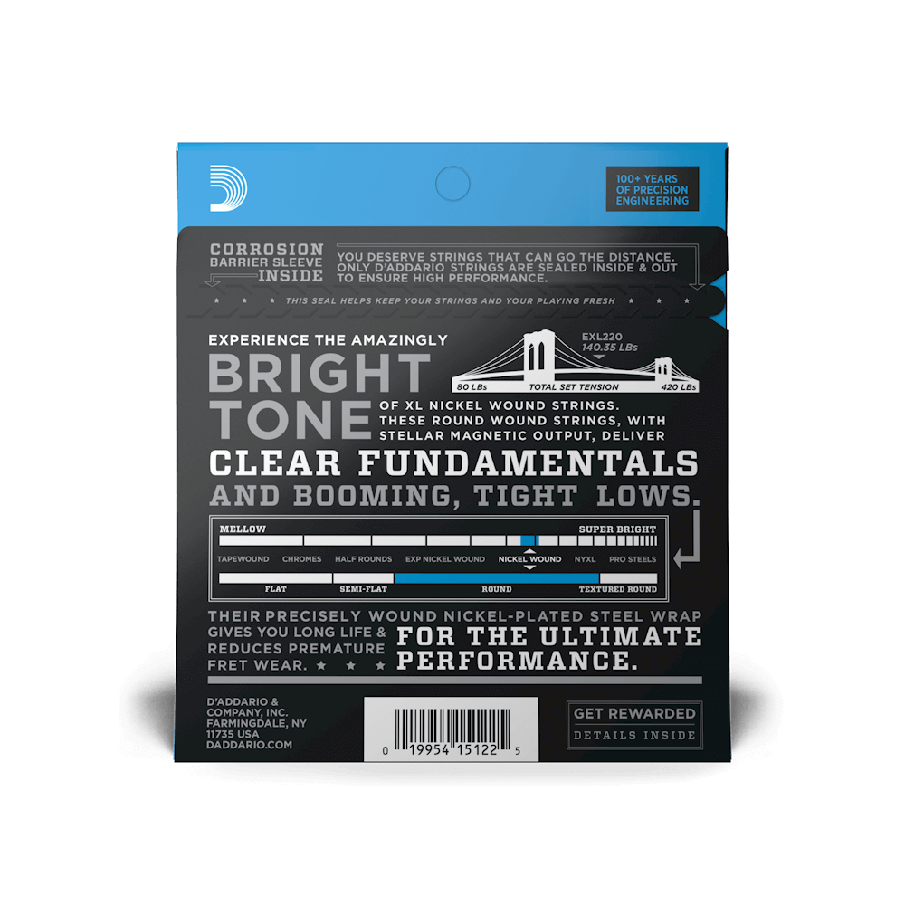 D'Addario 40-95 Bass Strings - Super Light Long Scale (.040 - .095) (EXL220)