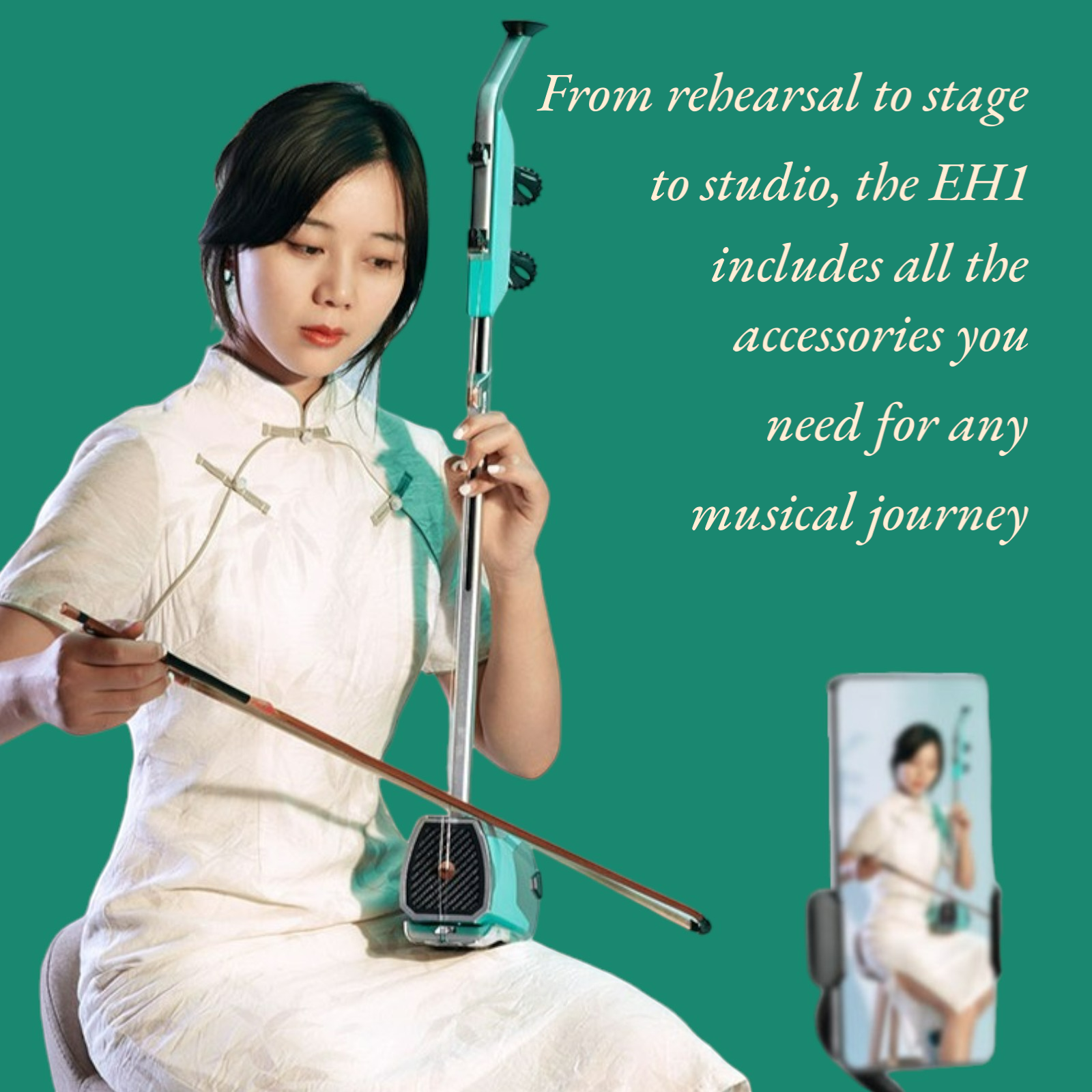 Joyo EH1 Professional Multifunctional Electric-Acoustic Erhu w/ Built-In Chromatic Tuner, 3-Band EQ, & Digital Effects