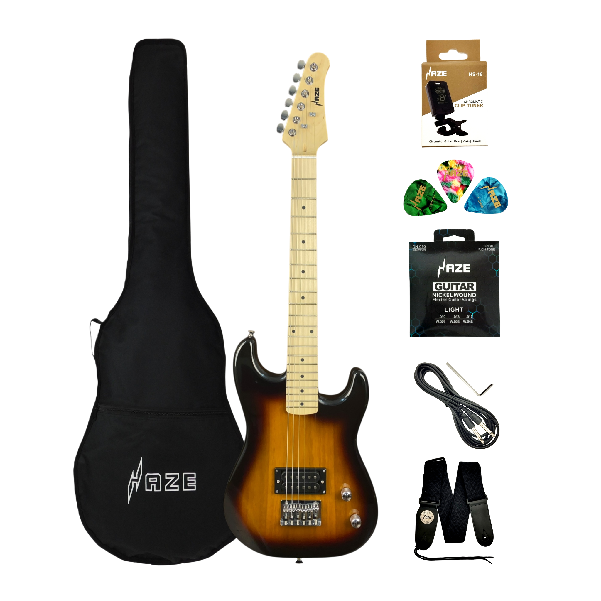 Haze HST01 "Inferno" Sunburst 3/4 Size Student Electric Guitar + 10W Amp (Optional)