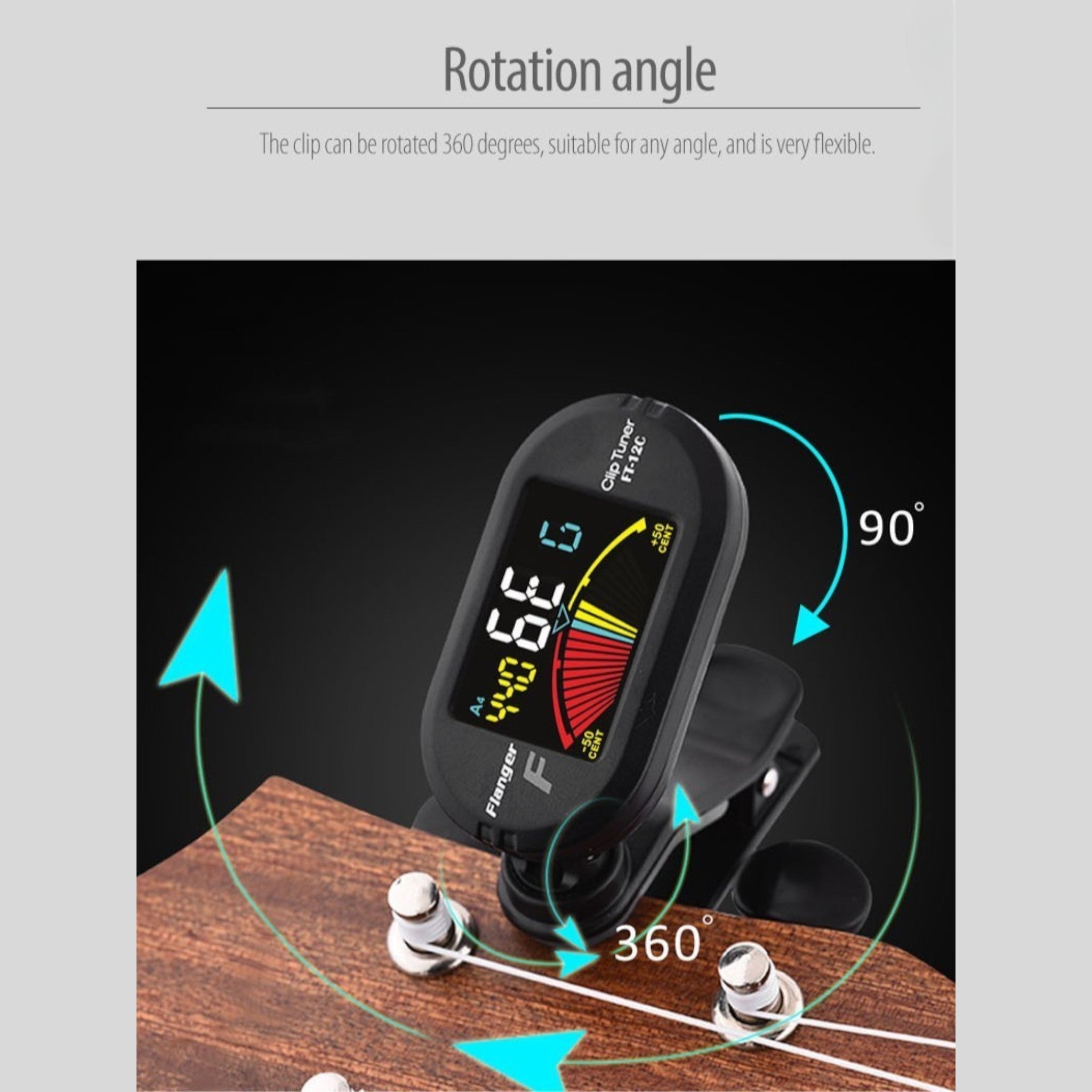 (PREORDER: Mid OCT 2026) Flanger FT12C Chromatic Clip-On Tuner with Colour LCD Display - Guitar, Bass, Violin & Ukulele