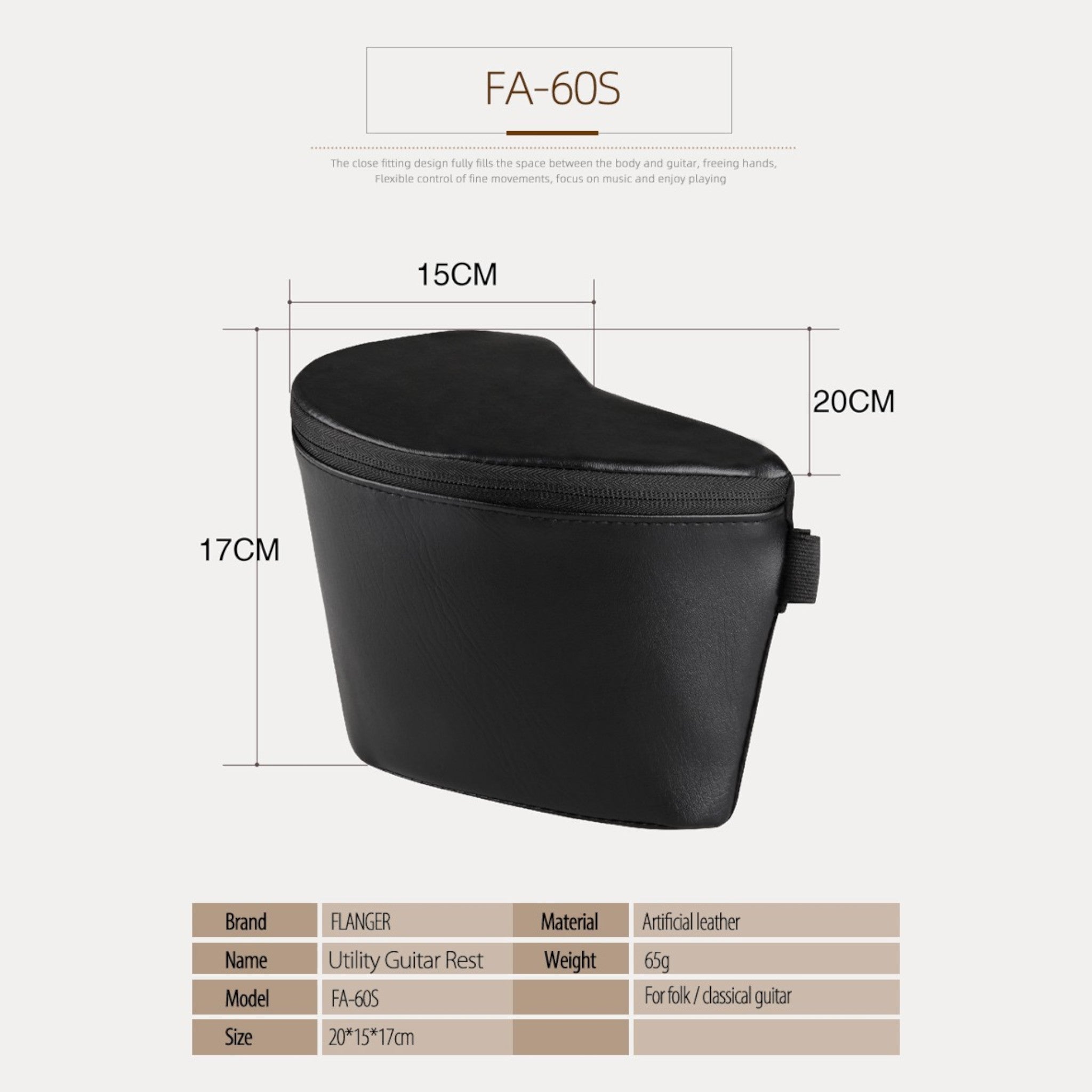 (PREORDER: MID OCT 2026) Flatsons FA60S Ergonomic Acoustic & Classical Guitar Leg Support Cushion in Black