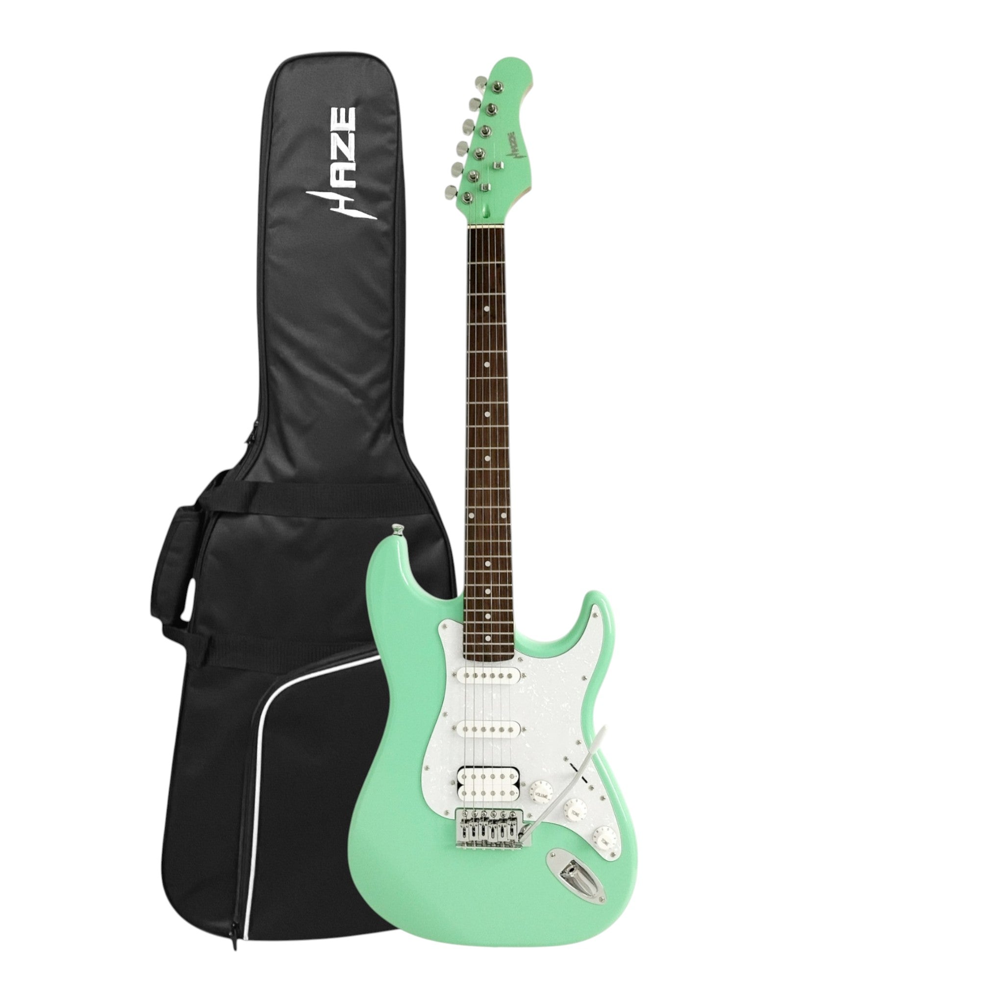 Haze E211 Surf Green HST Electric Guitar with Accessories + 10W Amp. (Optional)