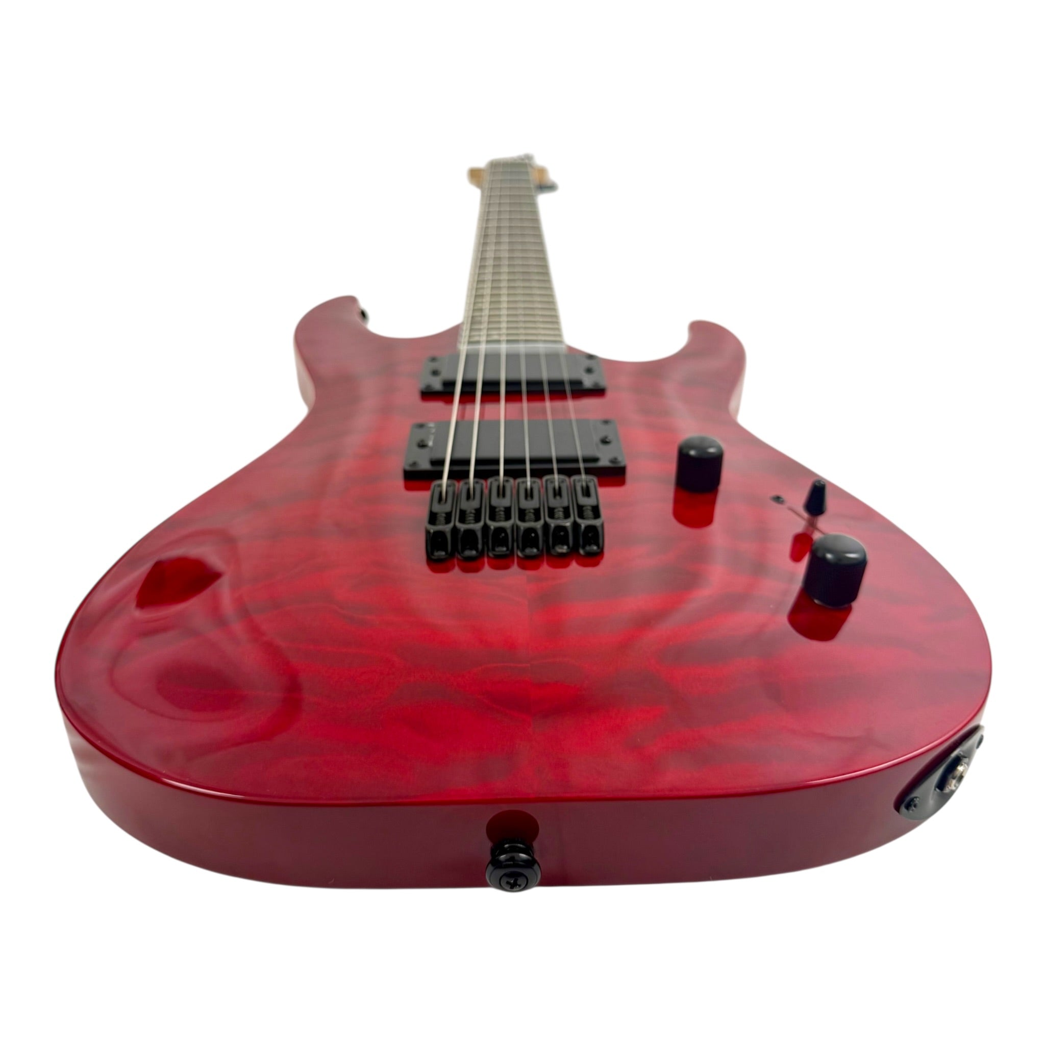 Haze 6LFQRD "Hellfire" Solid White Poplar Body HAX Electric Guitar in Dark Cherry w/ Active Humbuckers