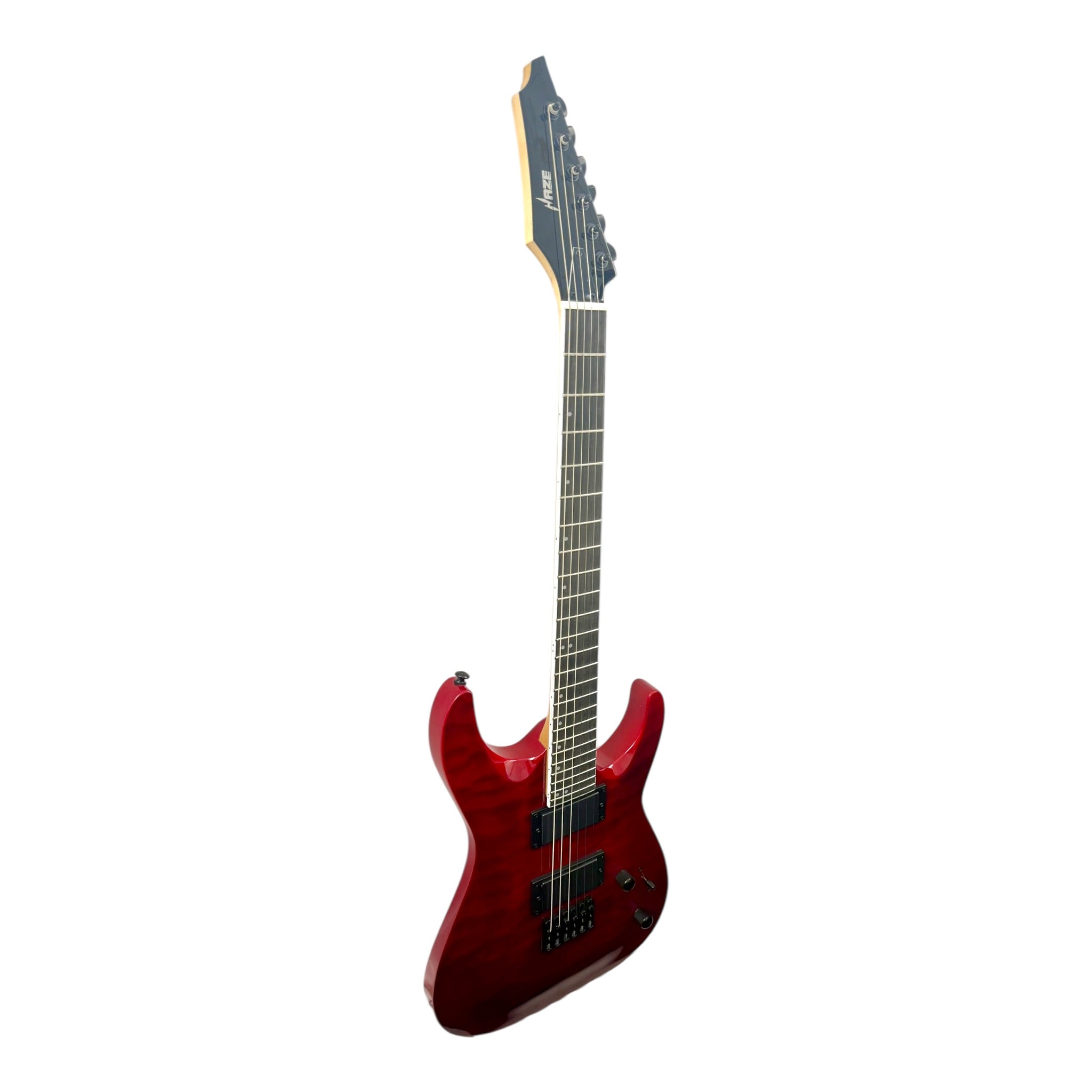 Haze 6LFQRD "Hellfire" Solid White Poplar Body HAX Electric Guitar in Dark Cherry w/ Active Humbuckers