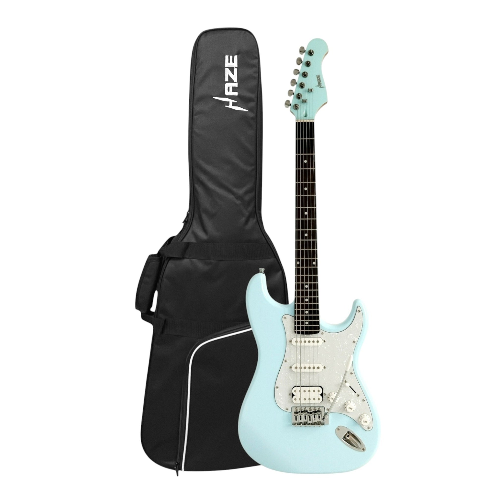 Haze E211 Sonic Blue HST Electric Guitar with Accessories + 10W Amp (Optional)