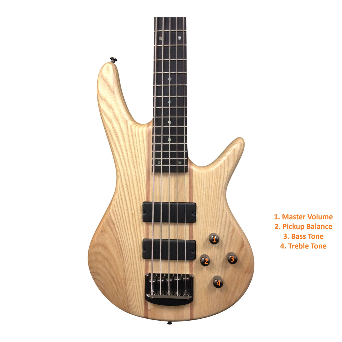 Haze 5-String Active Humbucker Solid Walnut WR Electric Bass Guitar - Natural B337N