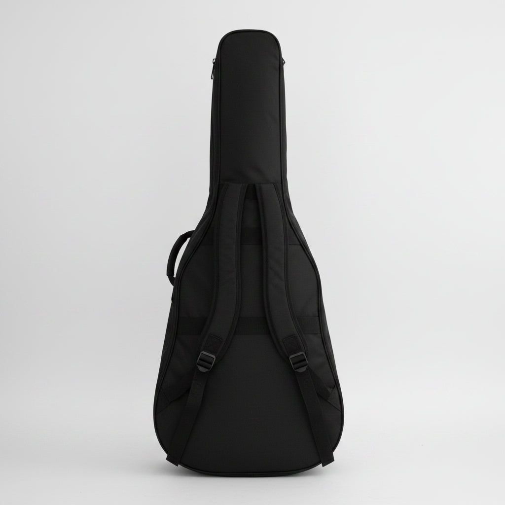 Black guitar bag on a white background