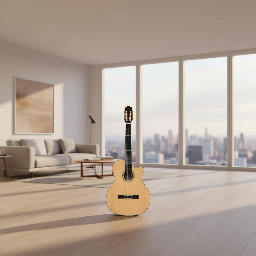 Haze Solid Spruce Arched Back Thin Body Classical Guitar w/ Built-In Pickups & Tuner in Matte - C551BCEQSM