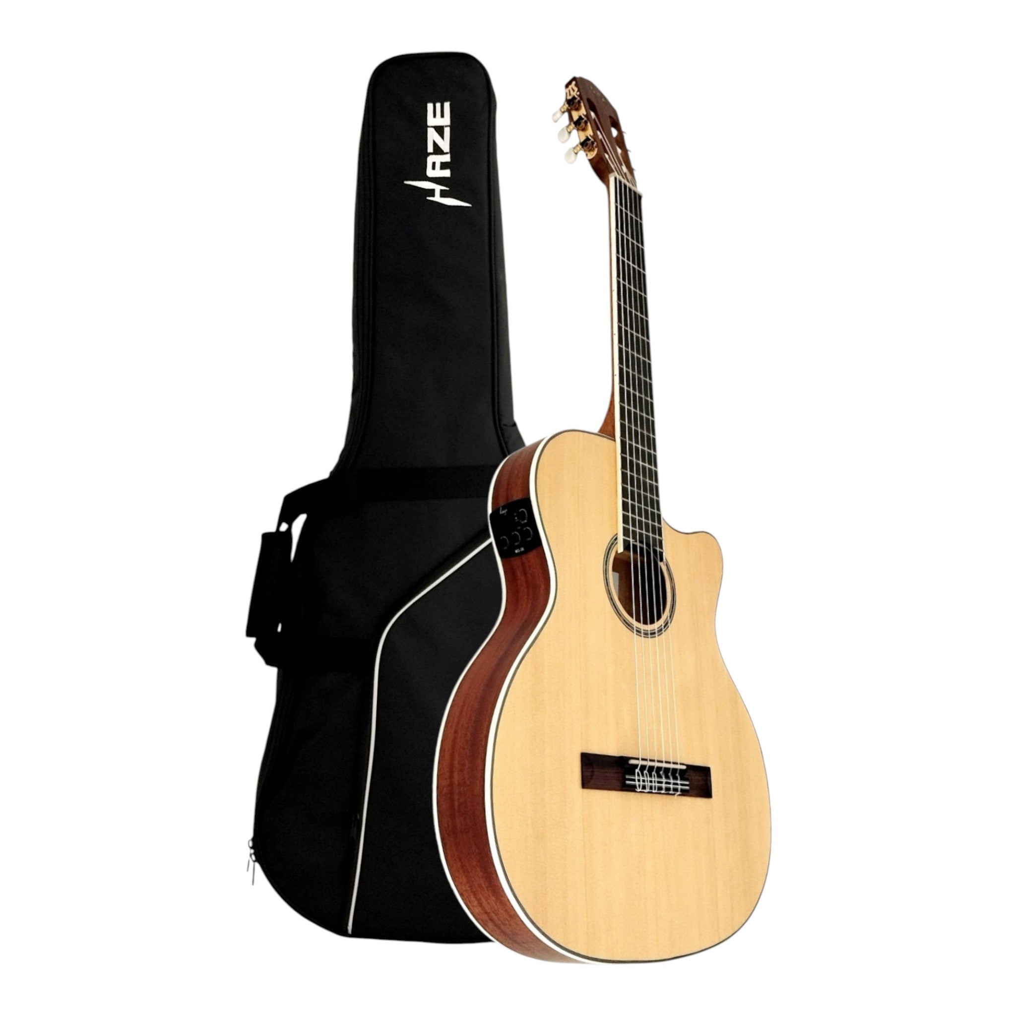 Haze Solid Spruce Arched Back Thin Body Classical Guitar w/ Built-In Pickups & Tuner in Matte - C551BCEQSM