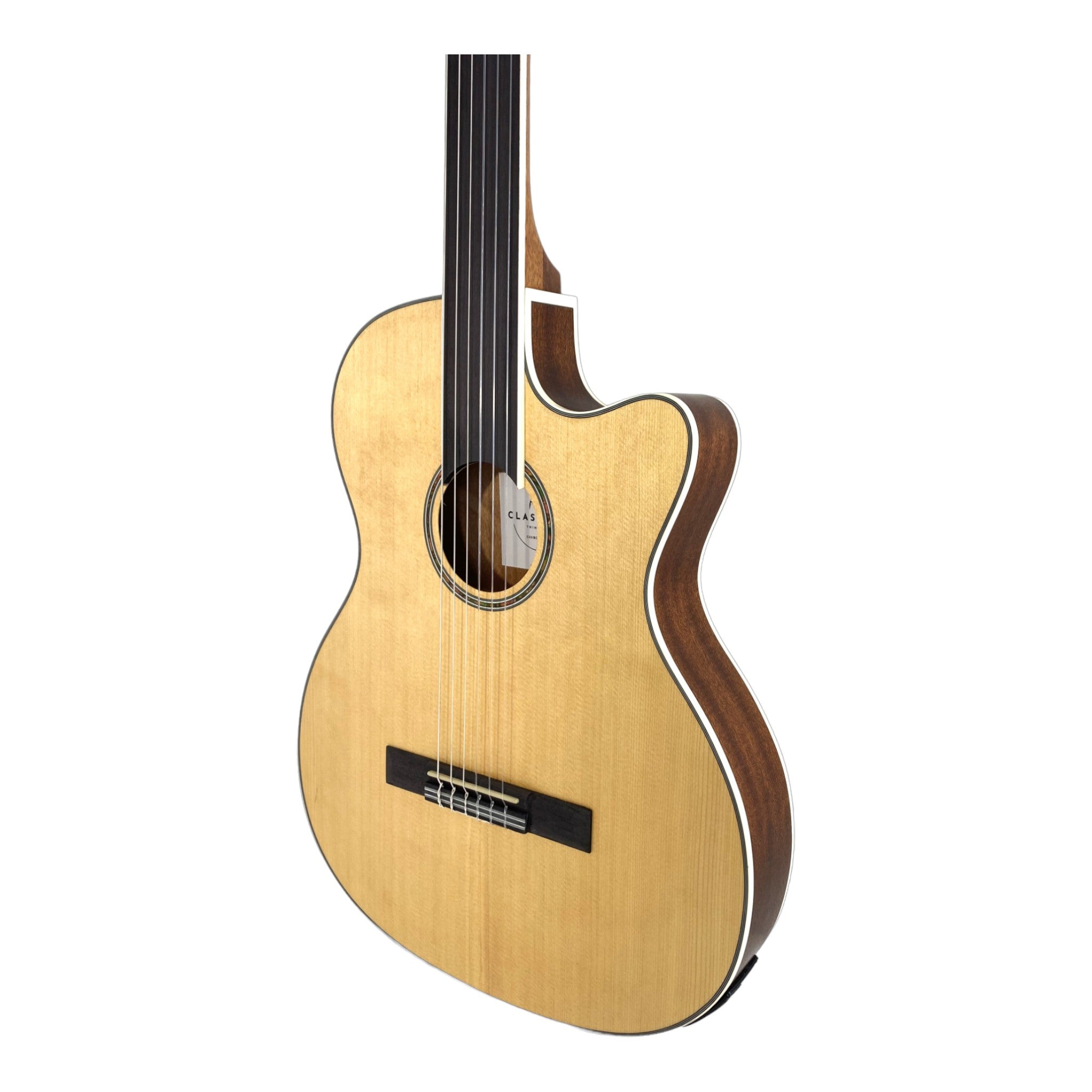 Haze Solid Spruce Fretless Arched Back Thin Body Classical Guitar w/ Built-In Pickups & Tuner in Matte - C551BCEQSMFL