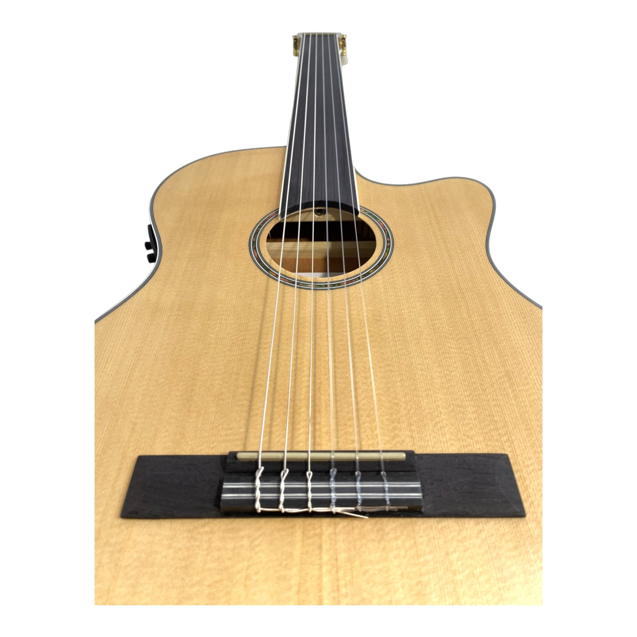 Haze Solid Spruce Fretless Arched Back Thin Body Classical Guitar w/ Built-In Pickups & Tuner in Matte - C551BCEQSMFL