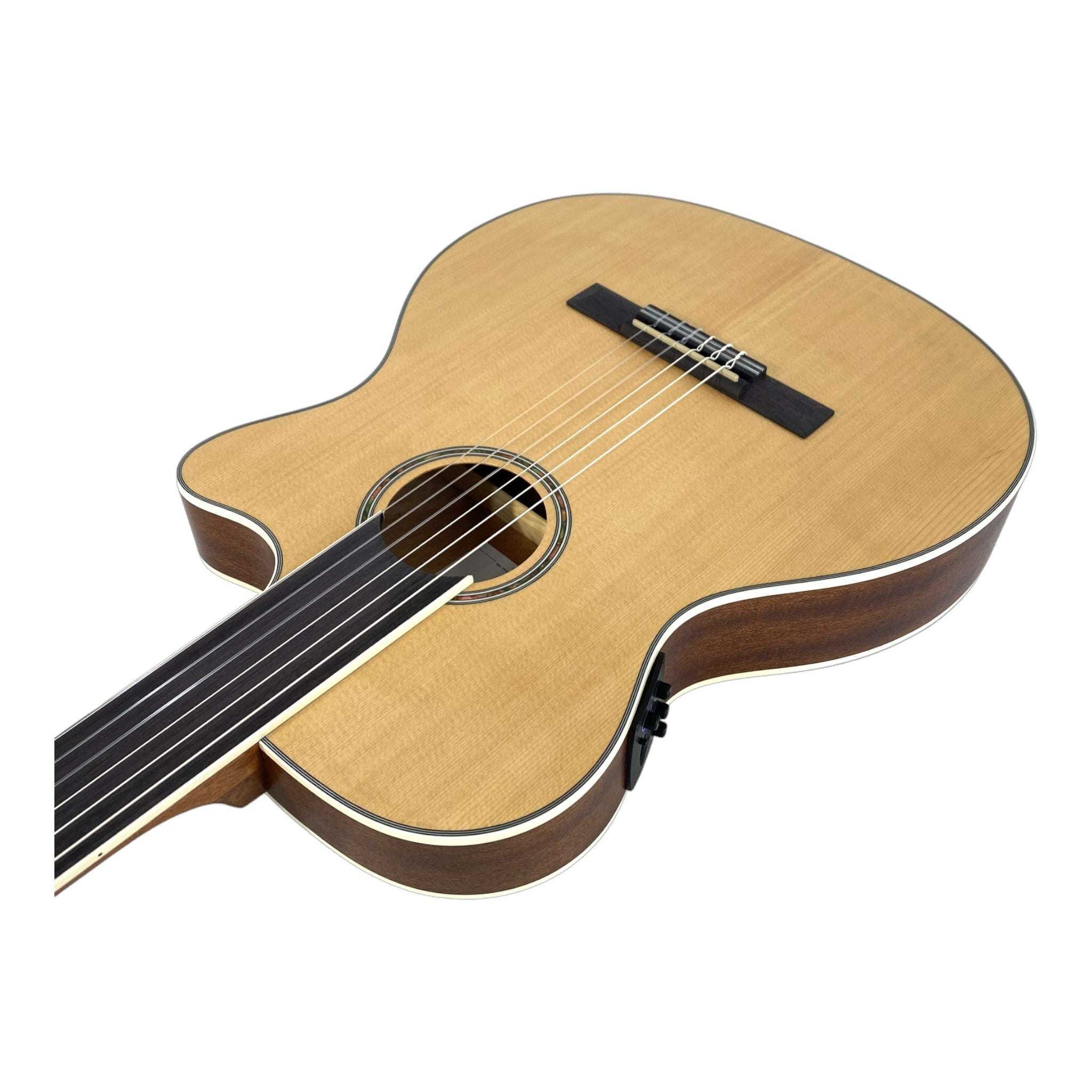 Haze Solid Spruce Fretless Arched Back Thin Body Classical Guitar w/ Built-In Pickups & Tuner in Matte - C551BCEQSMFL