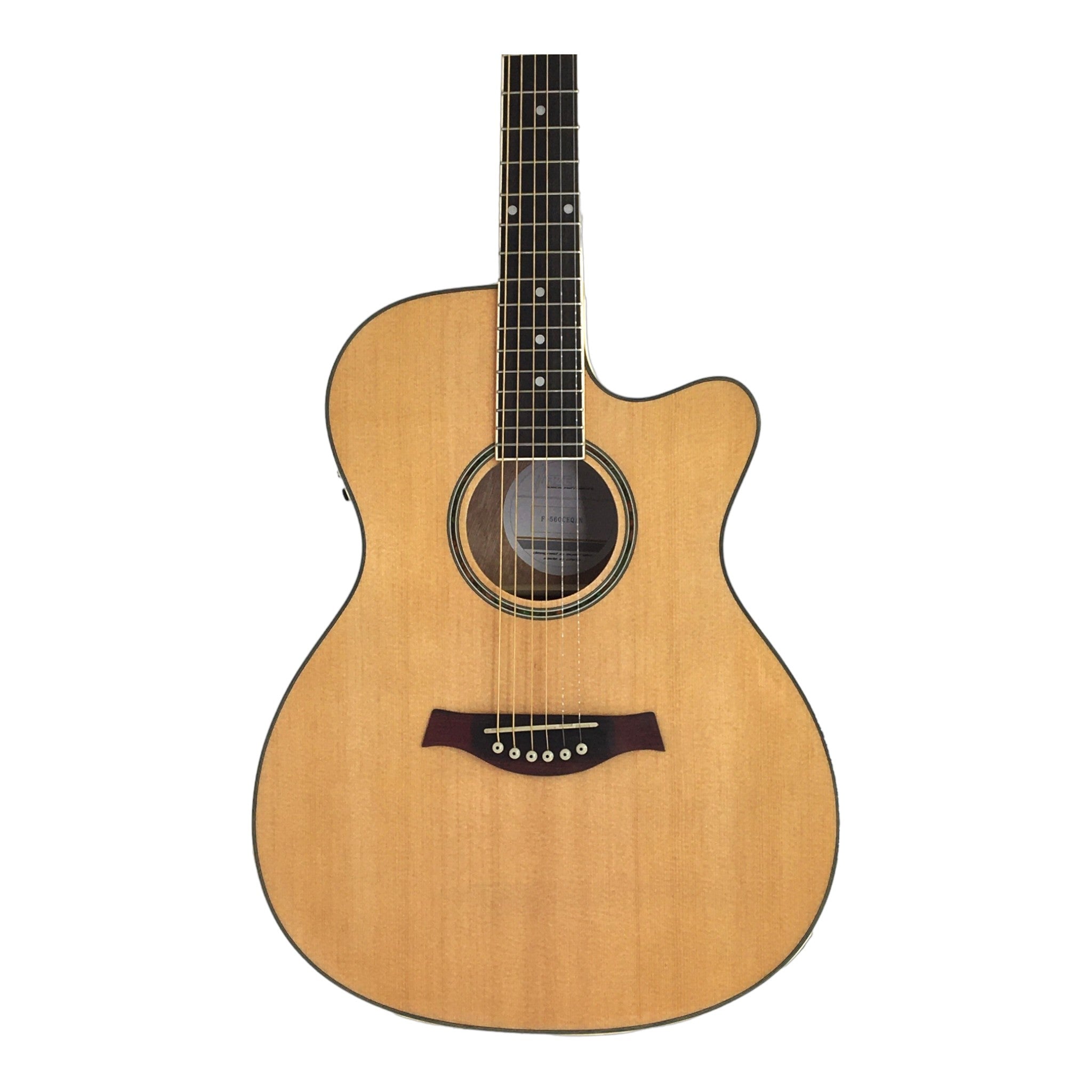Haze F560CEQN Spruce Top Built-In Pickup/Tuner OM Cutaway Acoustic Guitar - Natural with Accessories and 10W Amp. (Optional)