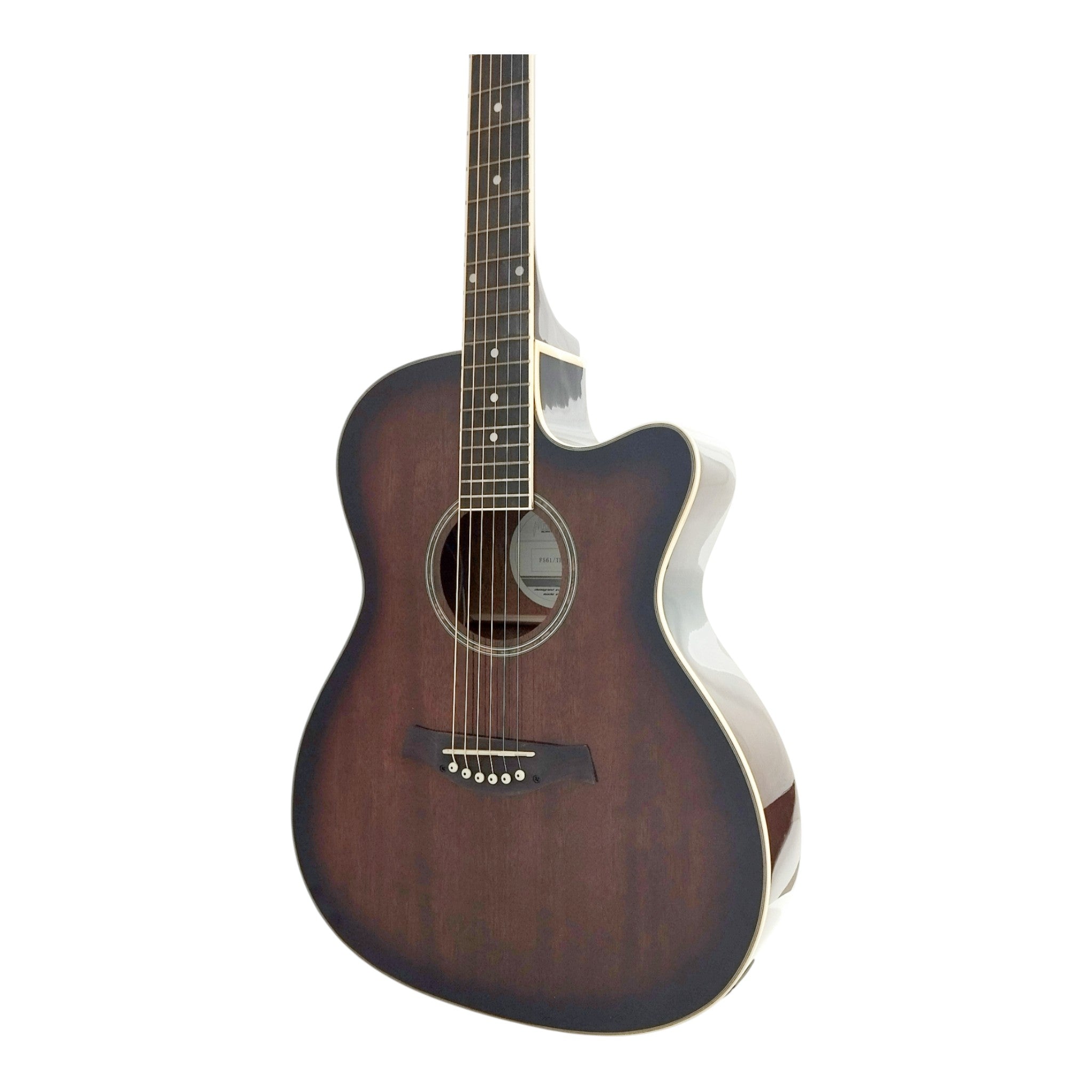 Haze F561TBCEQ Mahogany Top Built-In Pickup/Tuner OM Cutaway Acoustic Guitar - Natural with Accessories and 10W Amp. (Optional)