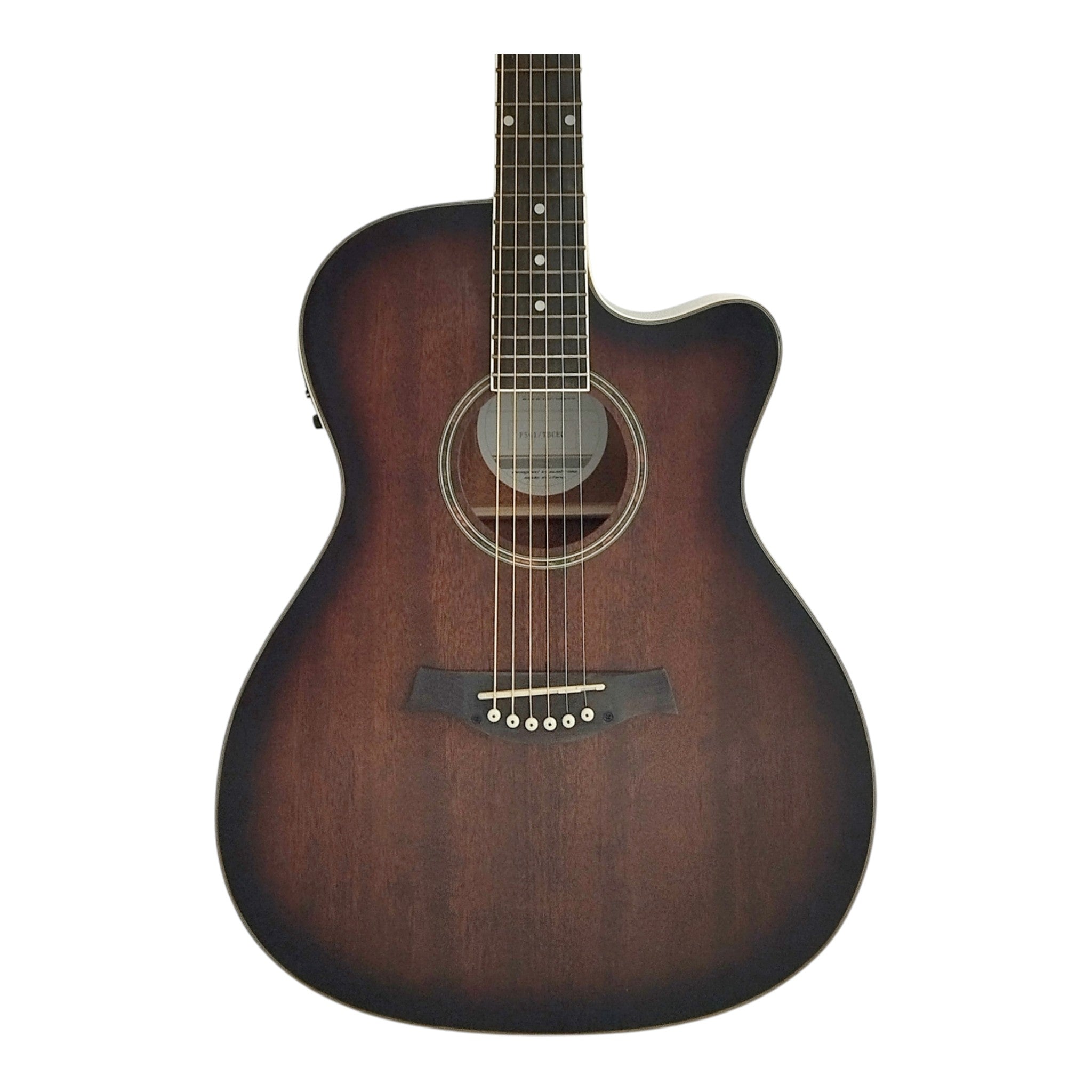 Haze F561TBCEQ Mahogany Top Built-In Pickup/Tuner OM Cutaway Acoustic Guitar - Natural with Accessories and 10W Amp. (Optional)