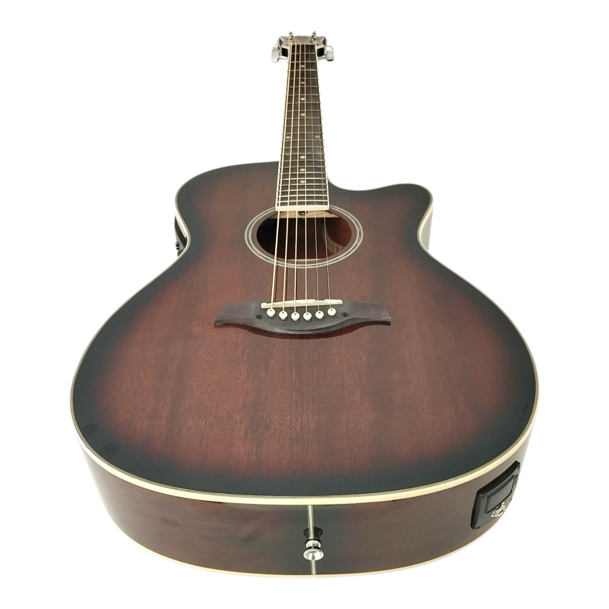 Haze F561TBCEQ Mahogany Top Built-In Pickup/Tuner OM Cutaway Acoustic Guitar - Natural with Accessories and 10W Amp. (Optional)