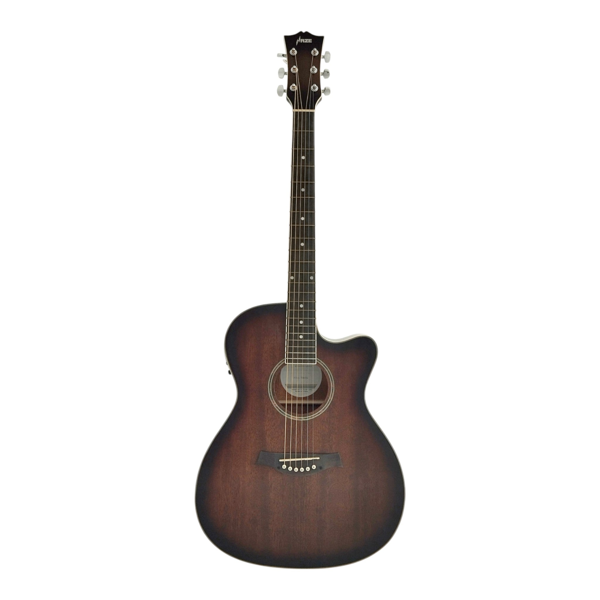 Haze F561TBCEQ Mahogany Top Built-In Pickup/Tuner OM Cutaway Acoustic Guitar - Natural with Accessories and 10W Amp. (Optional)