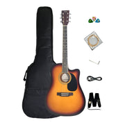 Haze F631BCEQBS Thin-Body Built-In Pickups/Tuner Acoustic Guitar - Sunburst with Accessories and 10W Amp. (Optional)