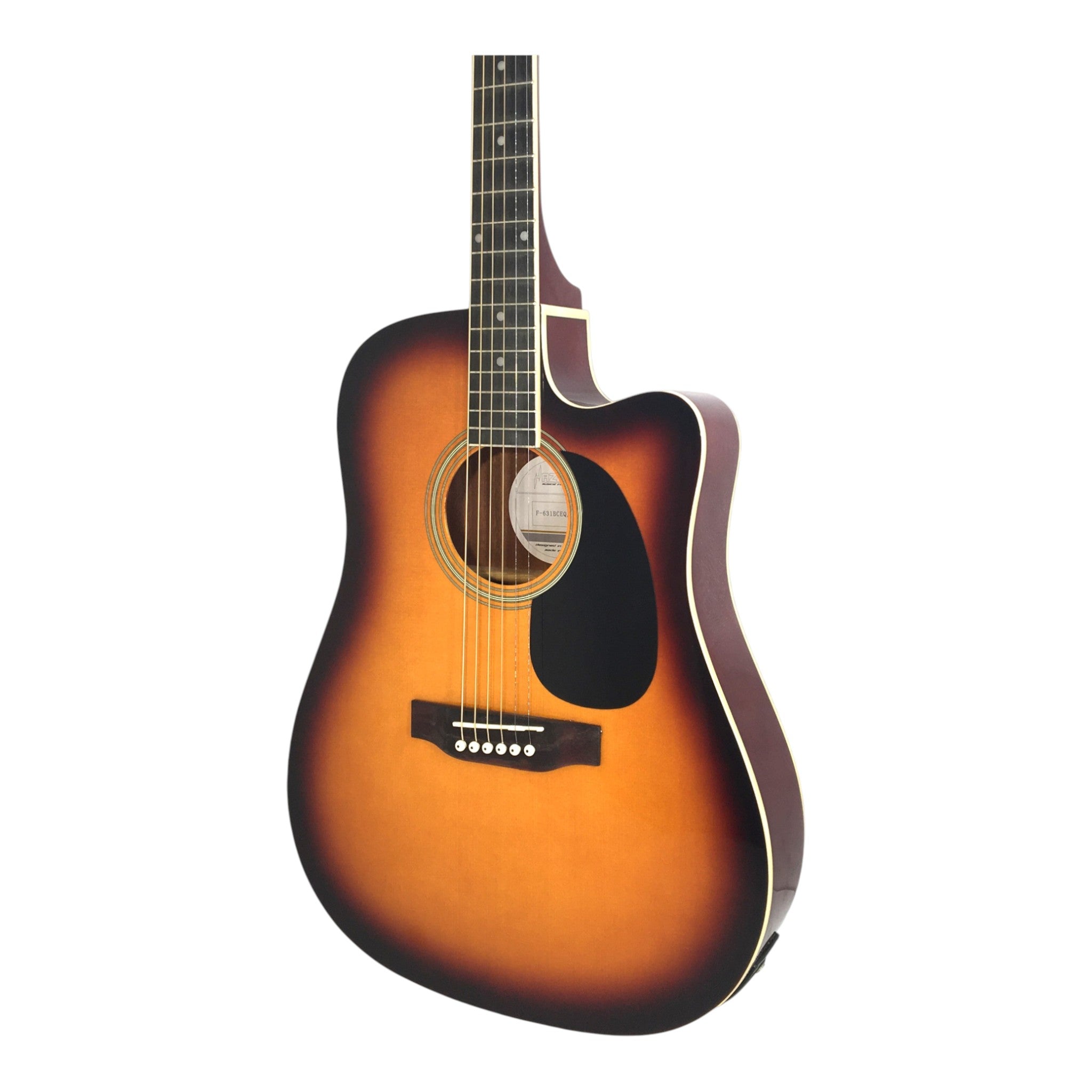 Haze F631BCEQBS Thin-Body Built-In Pickups/Tuner Acoustic Guitar - Sunburst with Accessories and 10W Amp. (Optional)