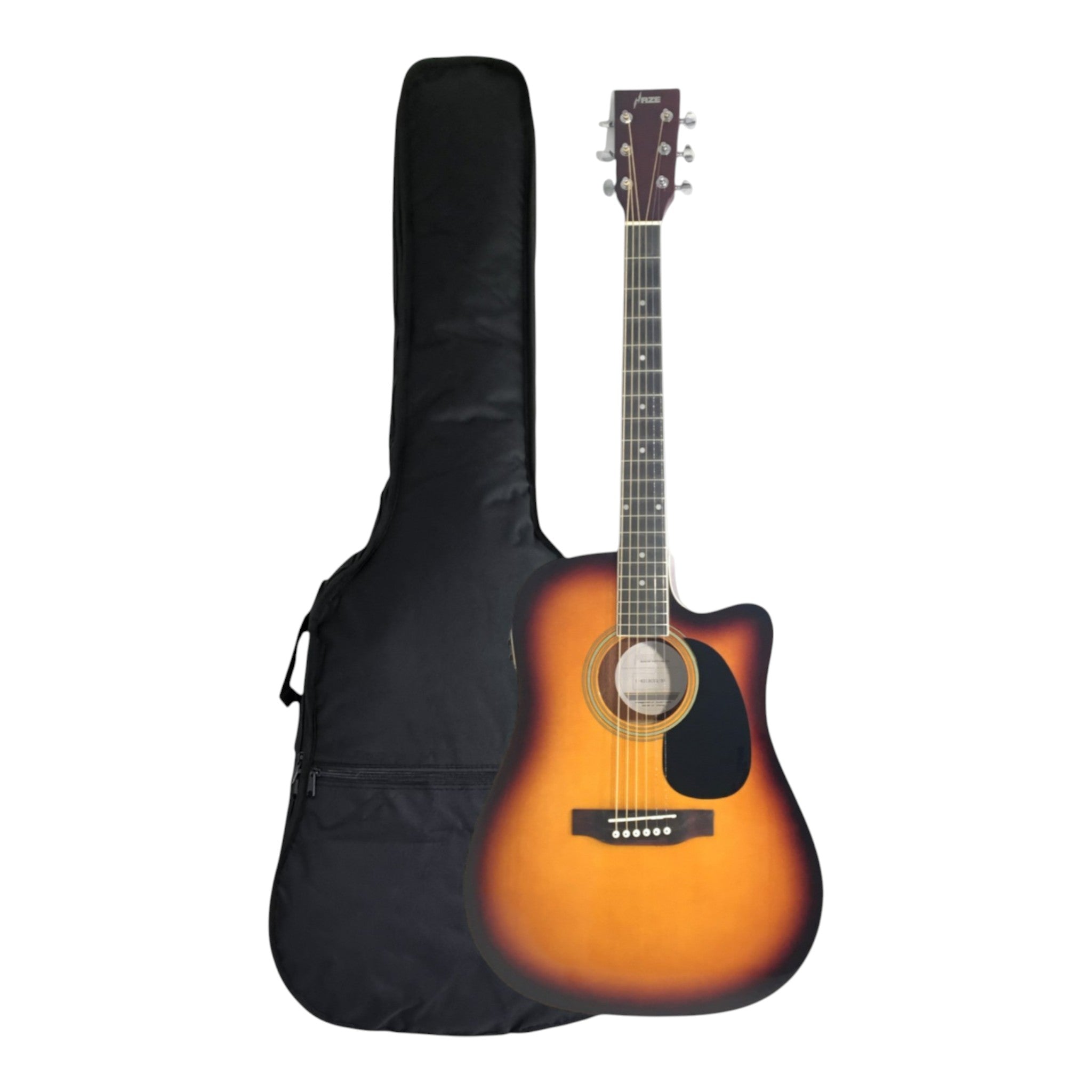 Haze F631BCEQBS Thin-Body Built-In Pickups/Tuner Acoustic Guitar - Sunburst with Accessories and 10W Amp. (Optional)